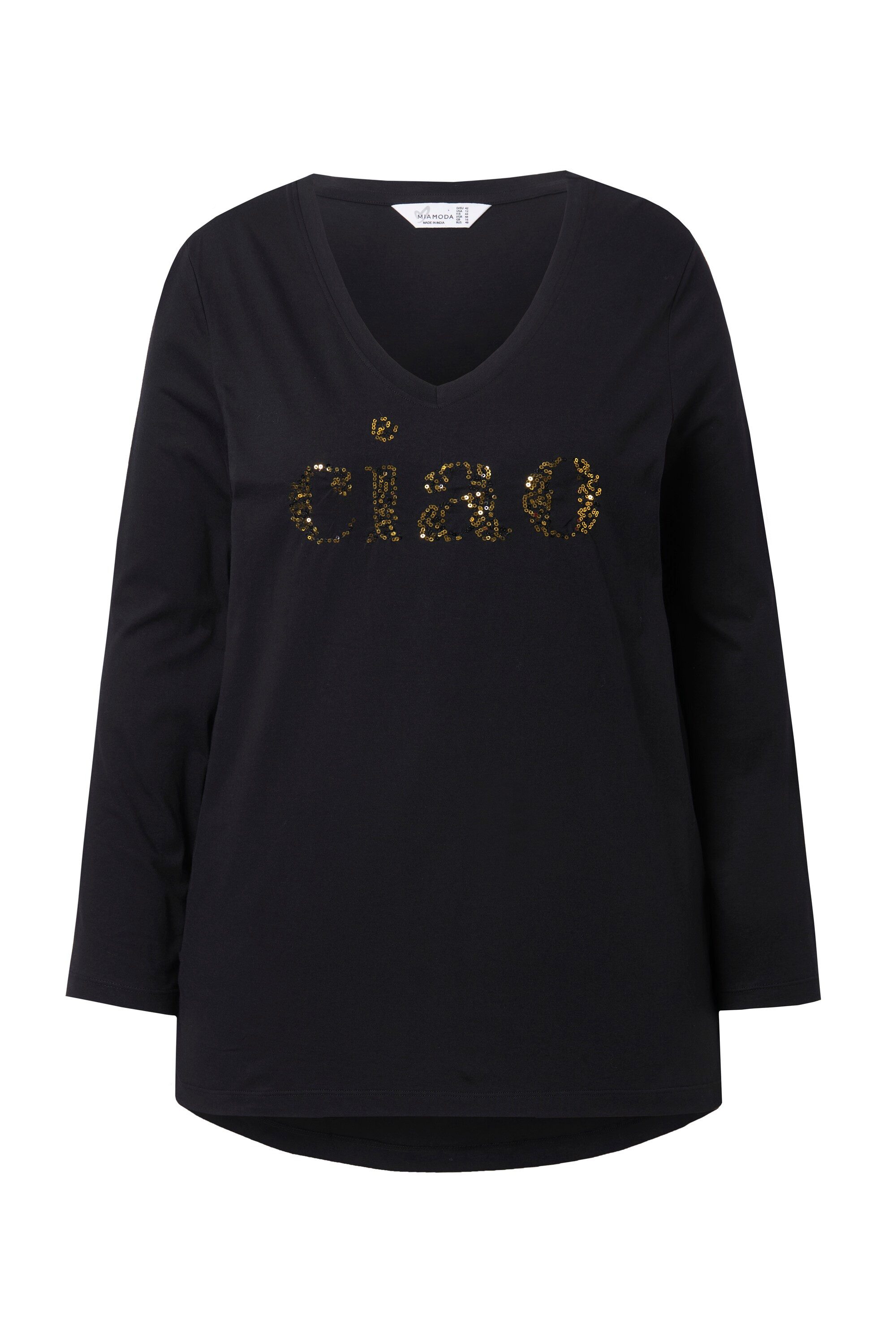 MIAMODA T-Shirt Langarmshirt A-Linie Pailletten Schriftzug günstig online kaufen