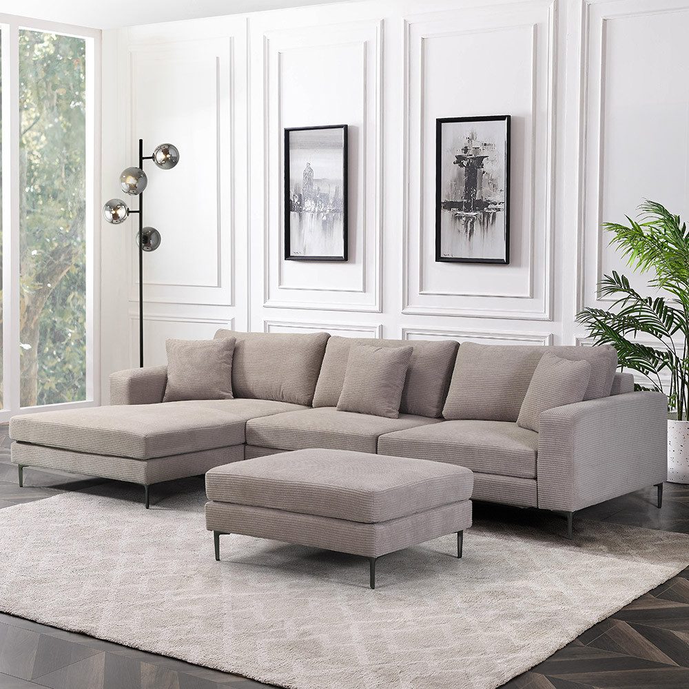 HOME DELUXE Sofa BELLANO Cord - 340 x 188 x 94 cm, inkl. Zierkissen Cordsofa, L – Form Sofa, Ecksofa, Cordstoff