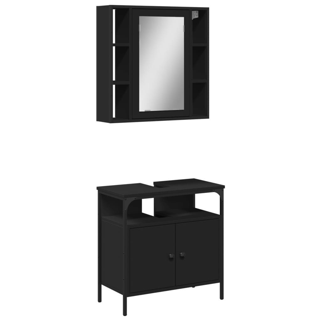 vidaXL Badezimmer-Set 2-tlg. Badmöbel-Set Schwarz Holzwerkstoff, günstig online kaufen