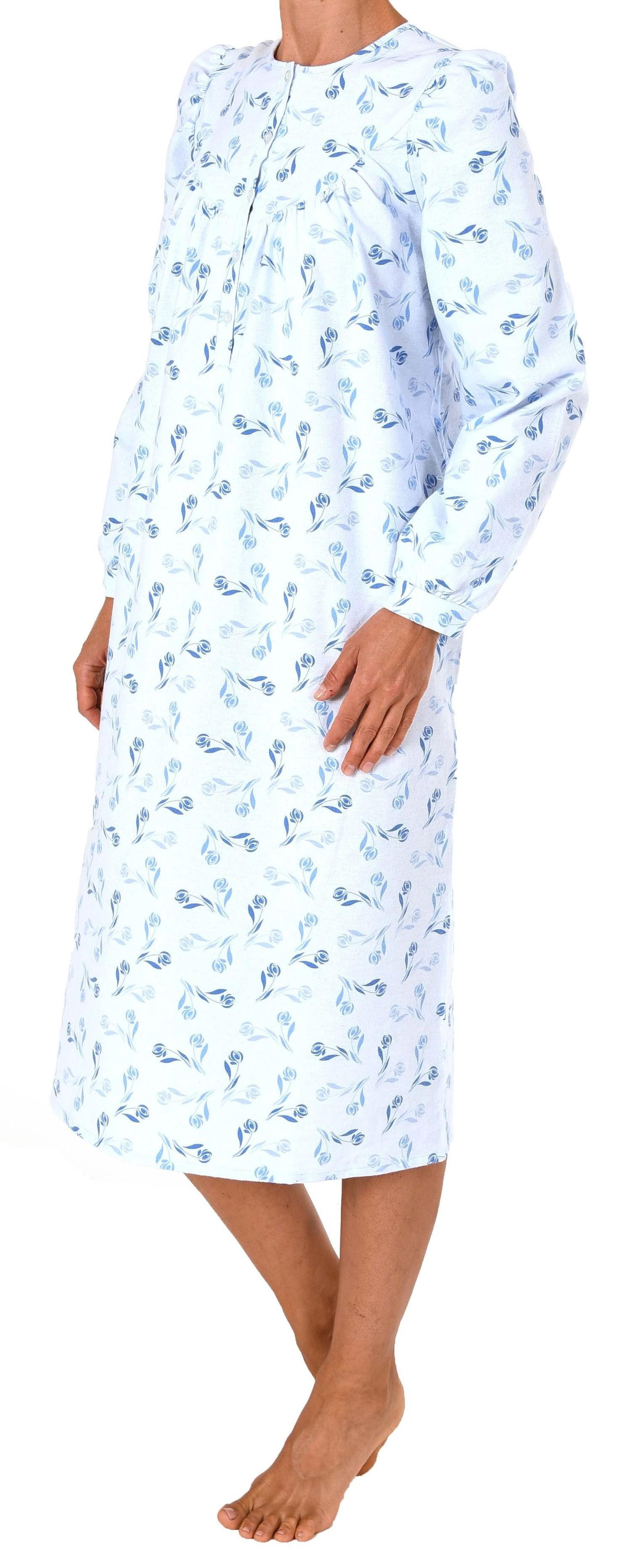 Normann Nachthemd Damen Finette Nachthemd fraulich mit Knopfleiste am Hals