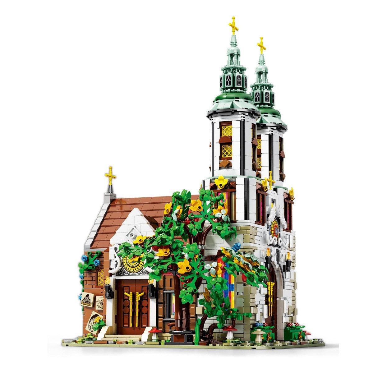 Reobrix 66023 Spielbausteine, (Klemmbaustein Set, 3306 St., Bauset), Detailreiches Kirchenmodell mit LED Beleuchtung und Innenraum