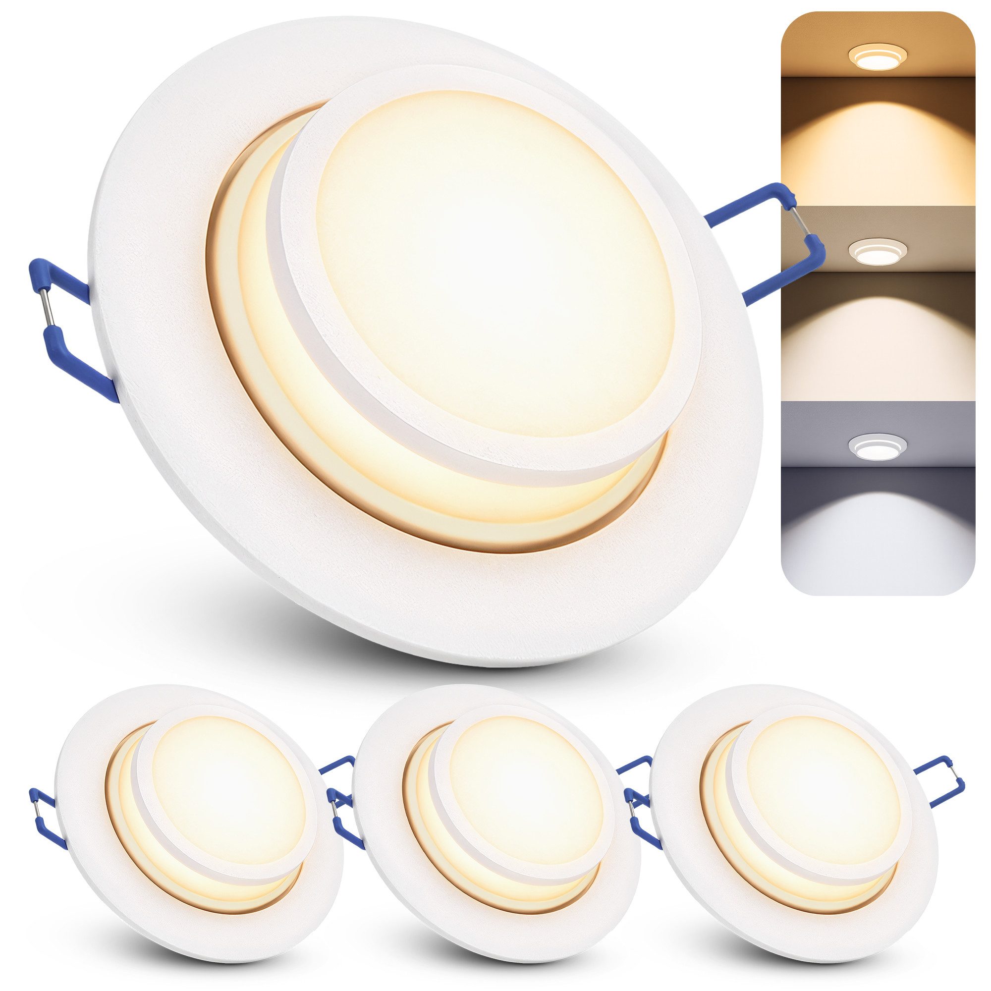 SSC-LUXon LED Einbaustrahler LAGO Deckenlampe schwenkbar mit 6W LED dimmbar 3 Lichtfarben Strahler, Neutralweiß, Warmweiß, Tageslichtweiß
