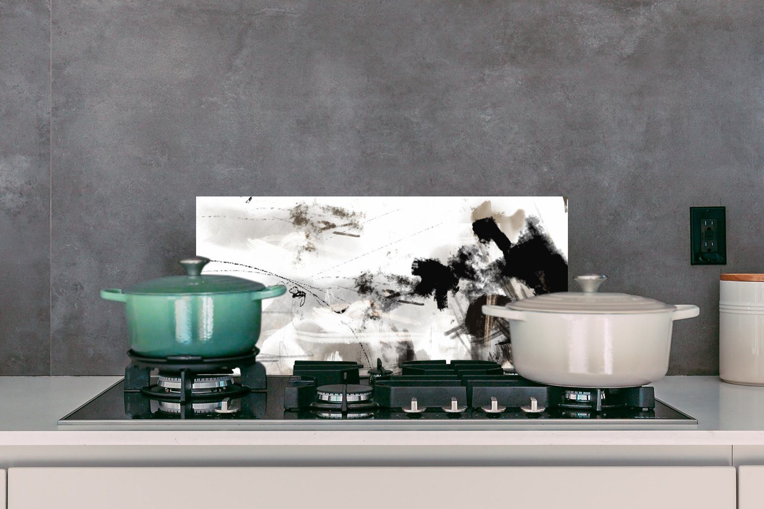 Fett und Schwarz Wandschutz, (1-tlg), MuchoWow Farbe Kunst, Küchen Schmutzflecken Malerei - cm, und gegen für - 60x30 Weiß Küchenrückwand -