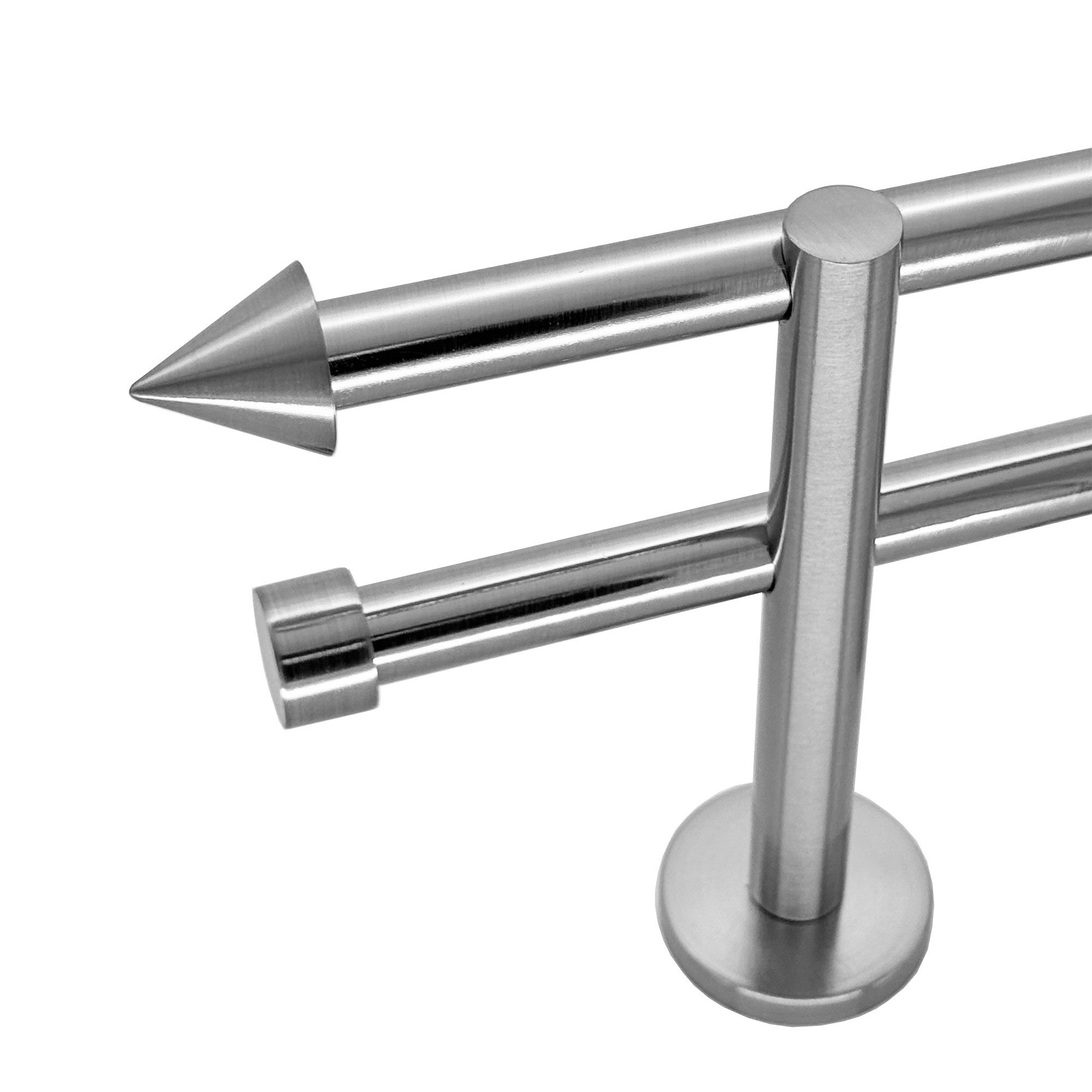 BASIT Gardinenstange Rohr Edelstahloptik 16 mm mit Wandträgern 180 cm E29, Ø 16 mm, 2-läufig, verschraubt, Metall, H22 180 cm E29 Spitze