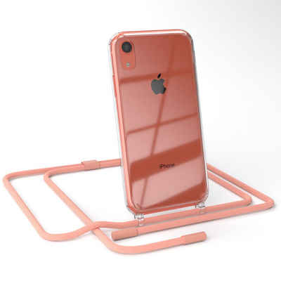 EAZY CASE Handykette Silikon Kette Unifarbe für Apple iPhone XR 6,1 Zoll, Hülle mit Band 2in1 Handyband Etui Case mit Kordel Altrosa Koralle