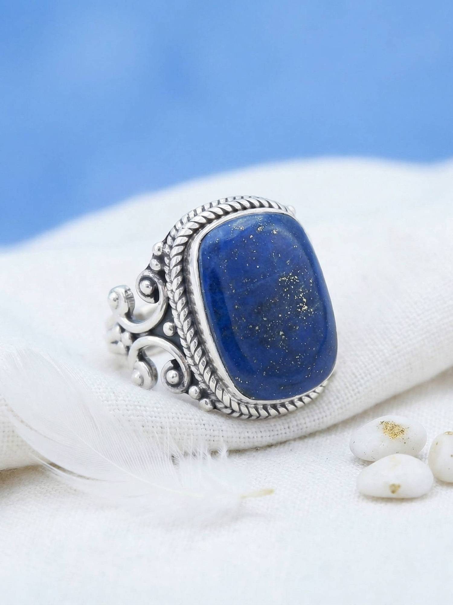 mantraroma Silberring SERAPANA aus 925 Silber mit Lapis Lazuli (Ring mit Sc günstig online kaufen