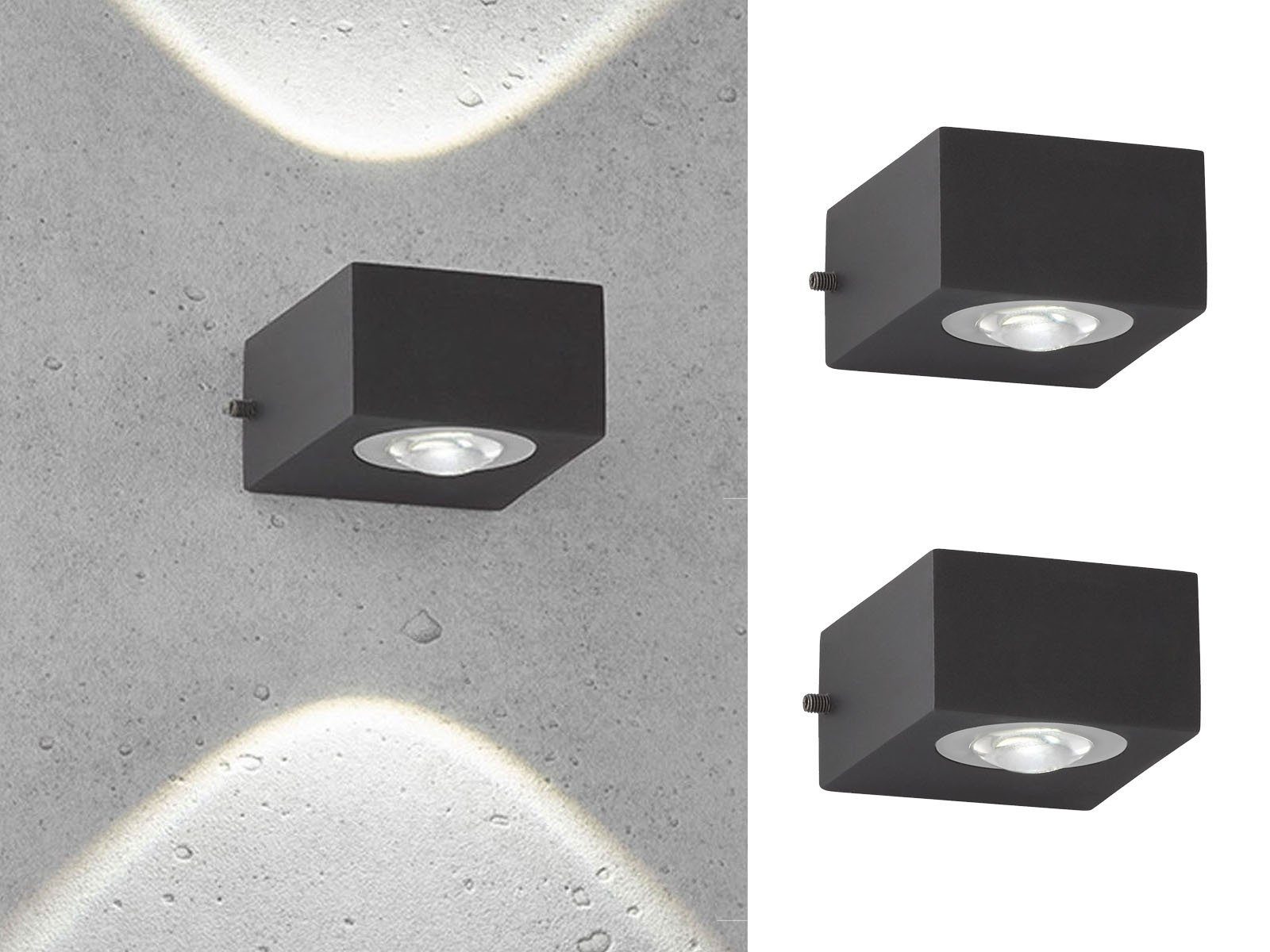 FISCHER & HONSEL LED Außen-Wandleuchte, Updown Leuchten, LED fest integriert, Warmweiß, 2er SET kleine IP 54 Außenleuchten Schwarz & Wand-Beleuchtung Innen