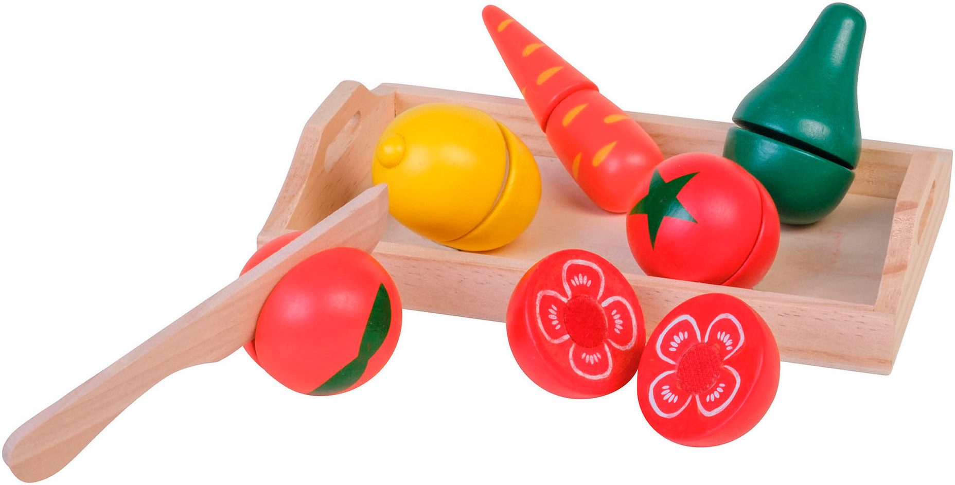 Happy People Spiellebensmittel Holztablett mit Holzobst und Gemüse