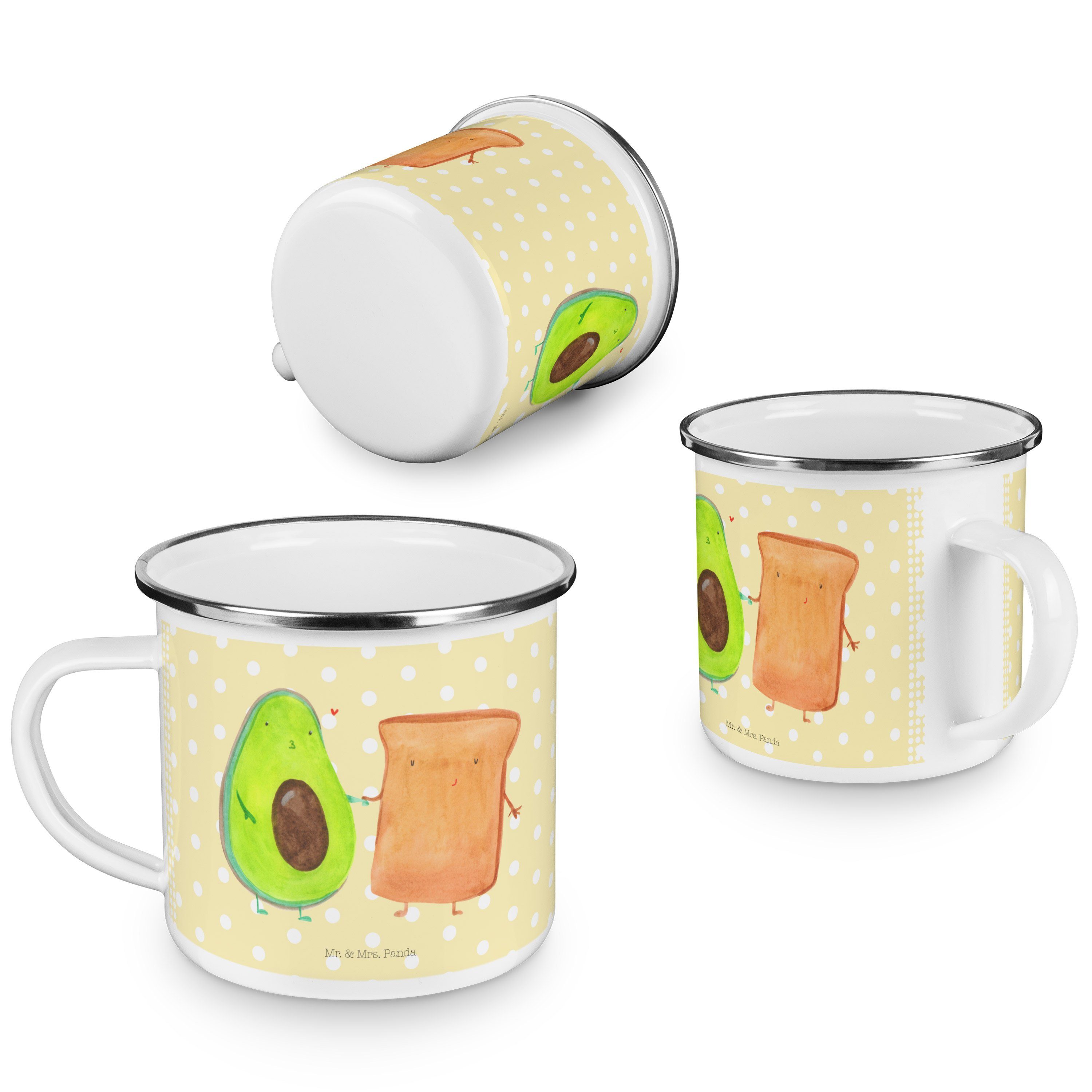 Toastbrot, Toast Gelb - Mr. Geschenk, Mrs. Avocado Emaille Panda + Becher & Emaille - Trinkbe, Pastell