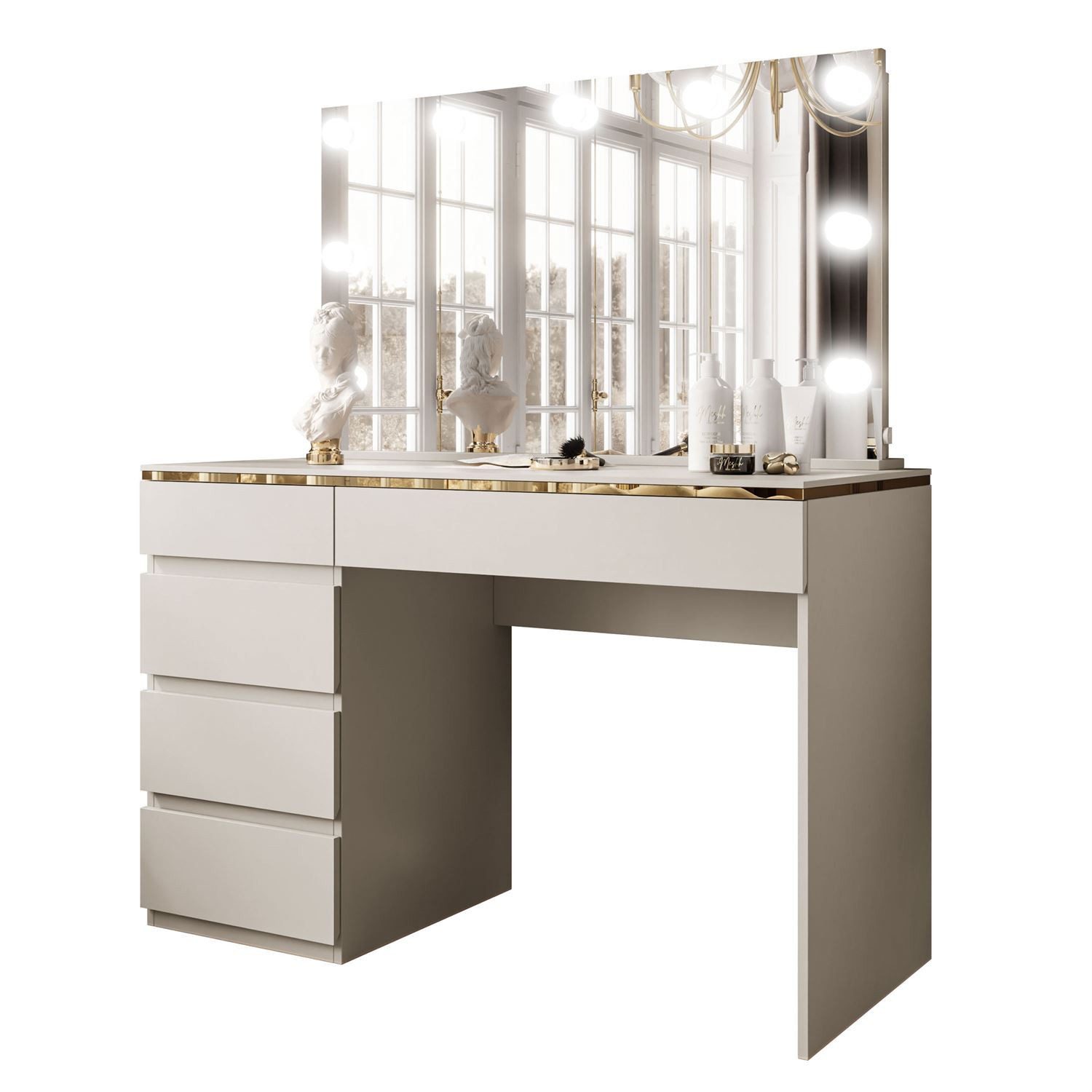 ALLHOUSE24 Schminktisch LAURA KACHMIR 120 cm mit Spiegel und Beleuchtung Ko günstig online kaufen