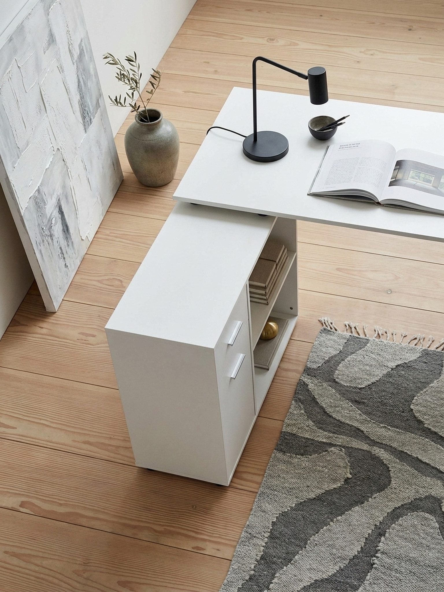 KADIMA DESIGN Schreibtisch Design Eckschreibtisch mit Regal Weiß 120 x 75,5 x 106,5 cm, Moderner (Home Office), Büro-Schreibtisch, Computer-Tisch Arbeitszimmer, Winkelschreibtisch