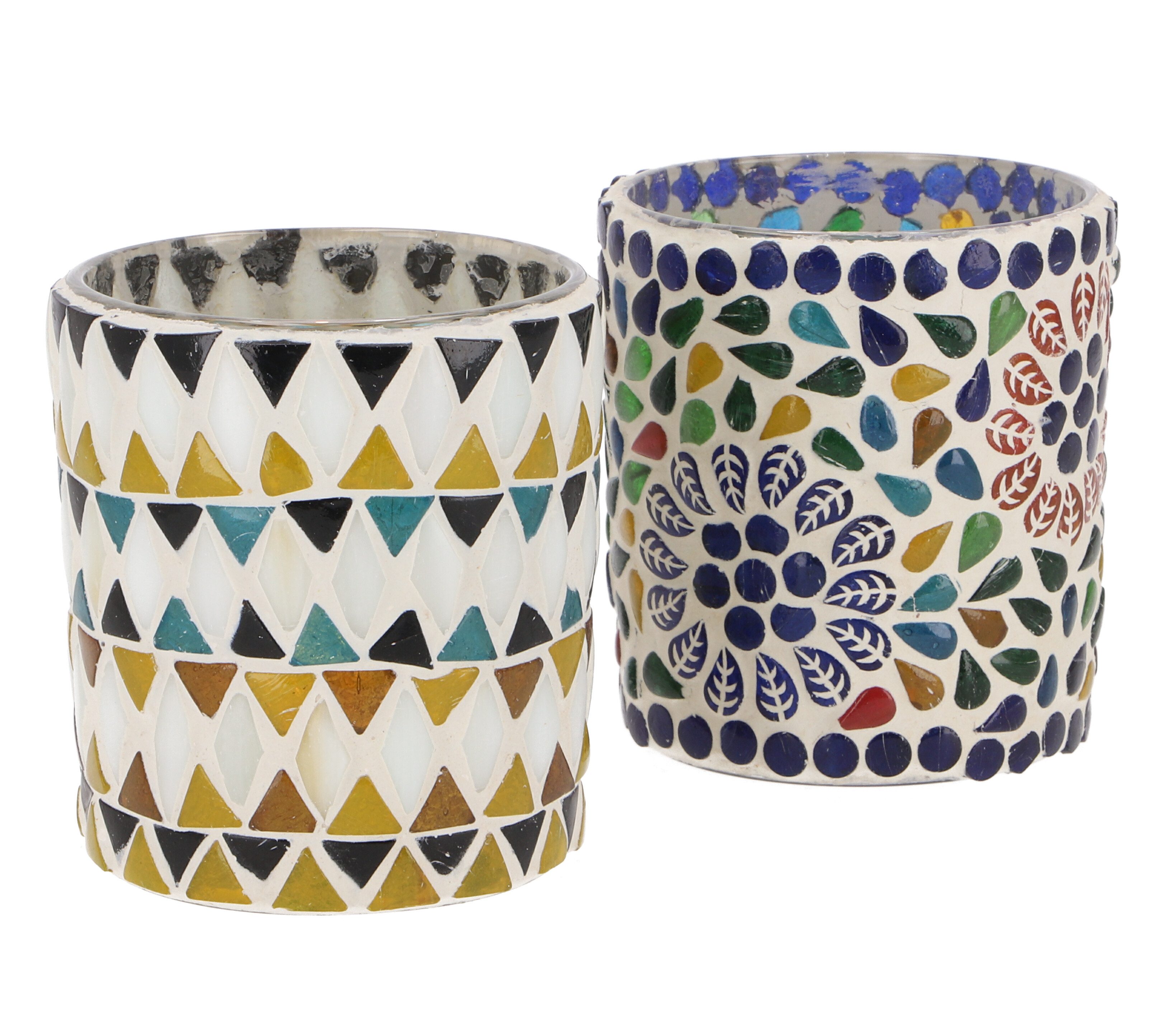 Guru-Shop Windlicht 2 handgearbeitete Glas Mosaik Windlichter,..