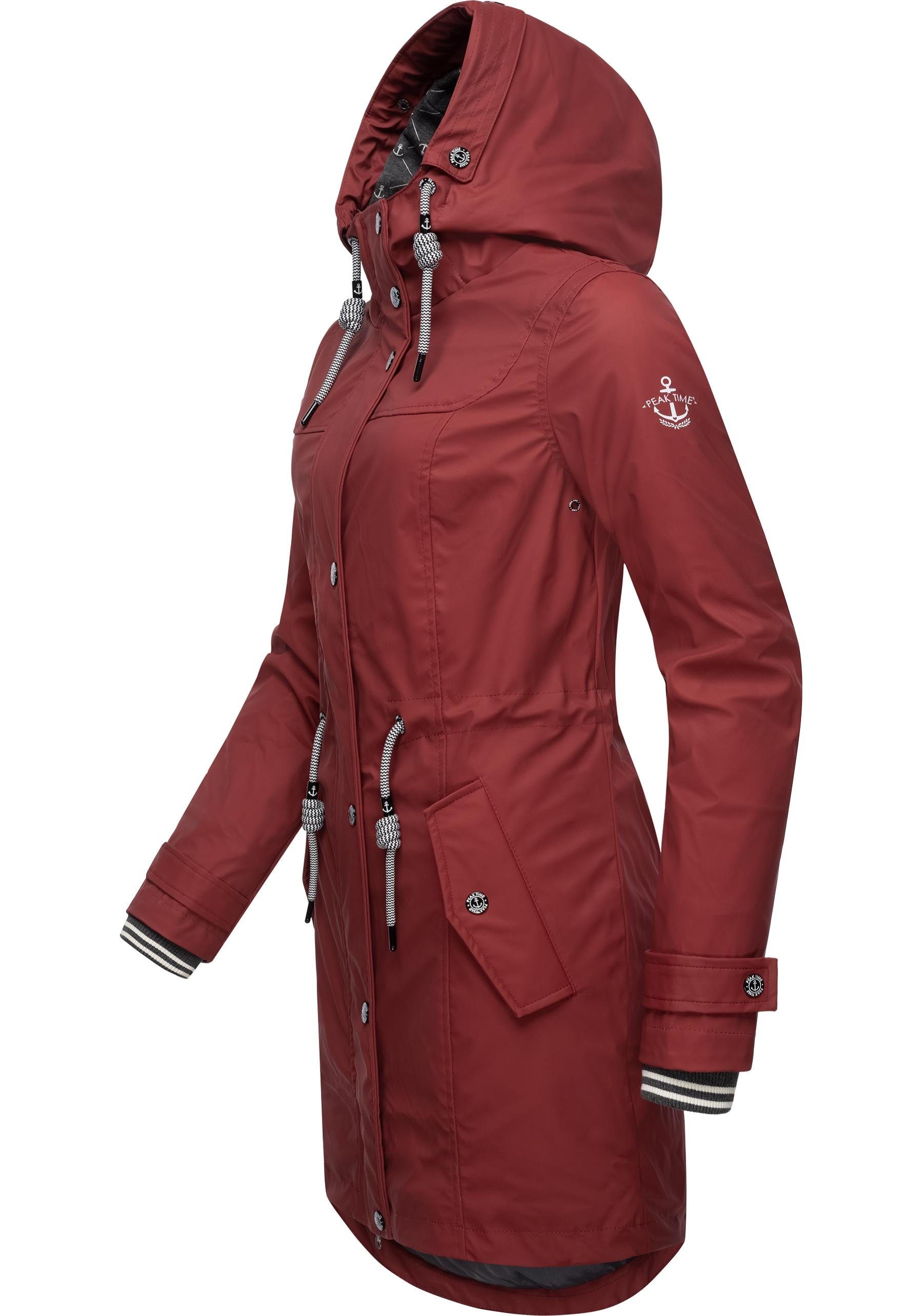 stylisch PEAK Regenmantel Regenjacke L60042 für TIME weinrot taillierter Damen