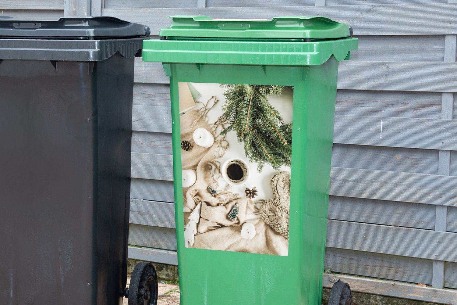 MuchoWow Wandsticker Sticker, St), Kaffee Container, Abfalbehälter Mülleimer-aufkleber, - Mülltonne, (1 Winter - Tannenbaum