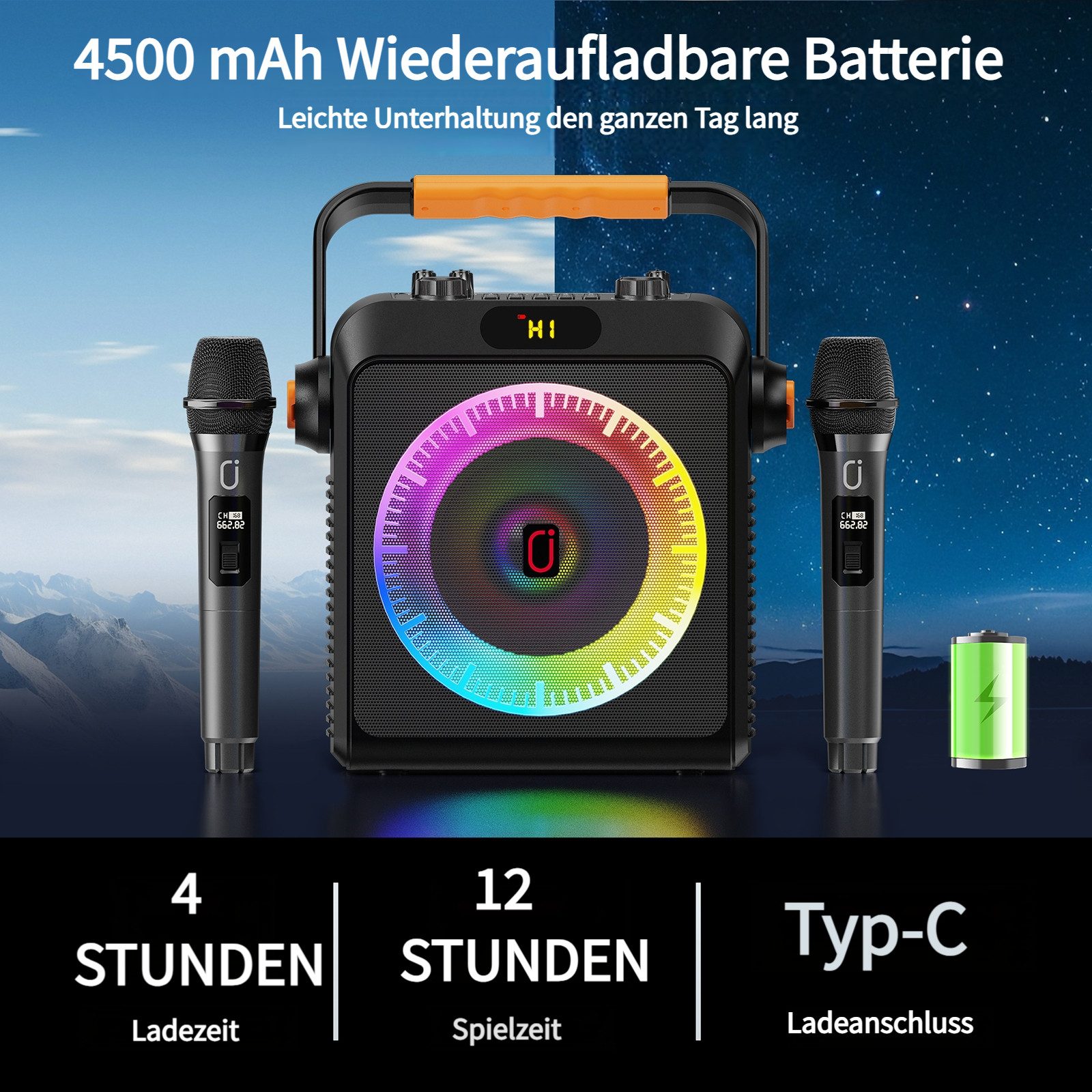 JYX Bluetooth mit starkem Bass, TWS Stereo & LED-Lichteffekte Lautsprecher 2.0 (Bluetooth, Tragbarer Party Speaker mit USB & AUX, multifunktional einsetzbar)