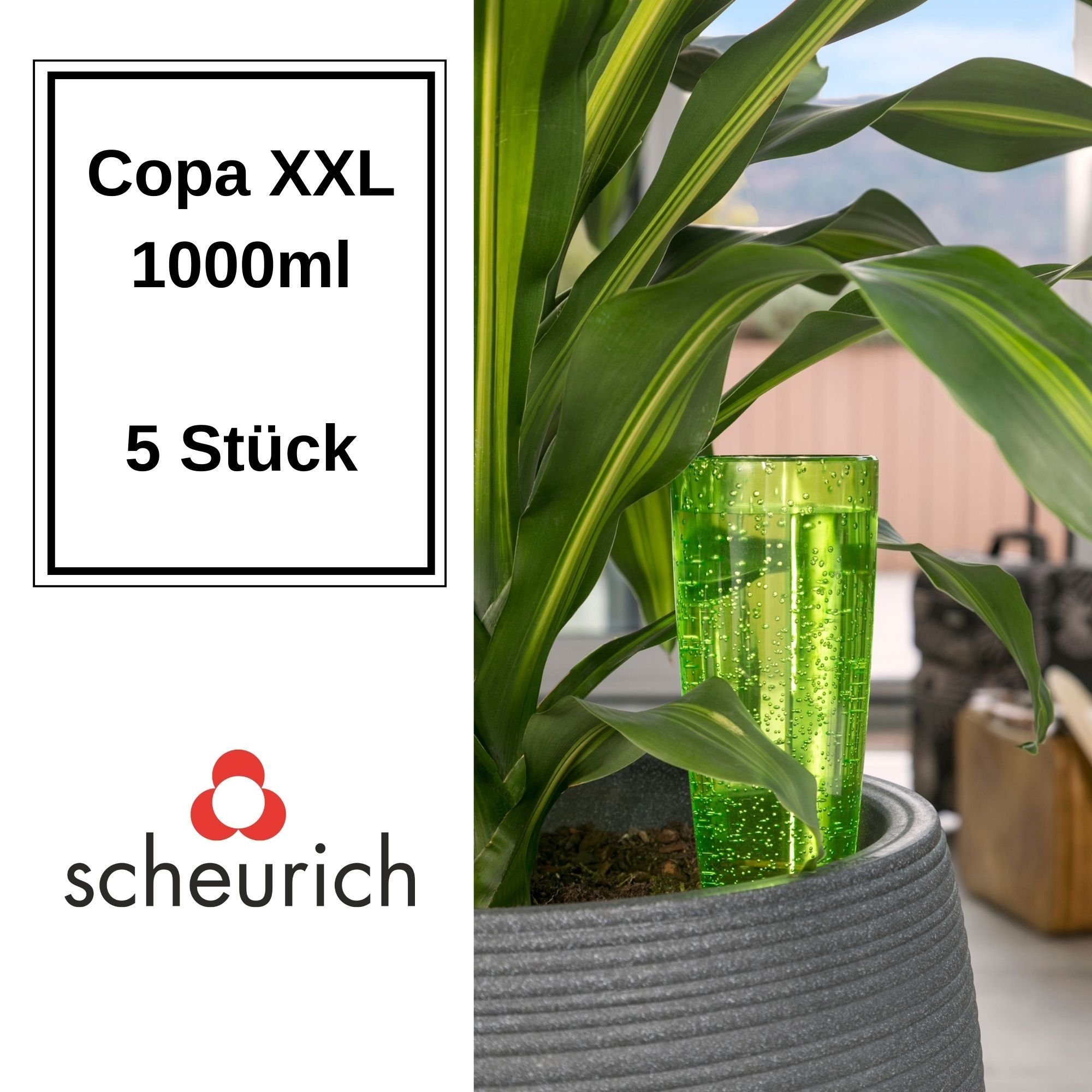 Scheurich Bewässerungssystem Copa XXL 5x Grün 1000 ml Füllmenge Wasserspender, (Spar-Set, 5-tlg), Scheurich Wasserspender Copa XXL 1000 ml
