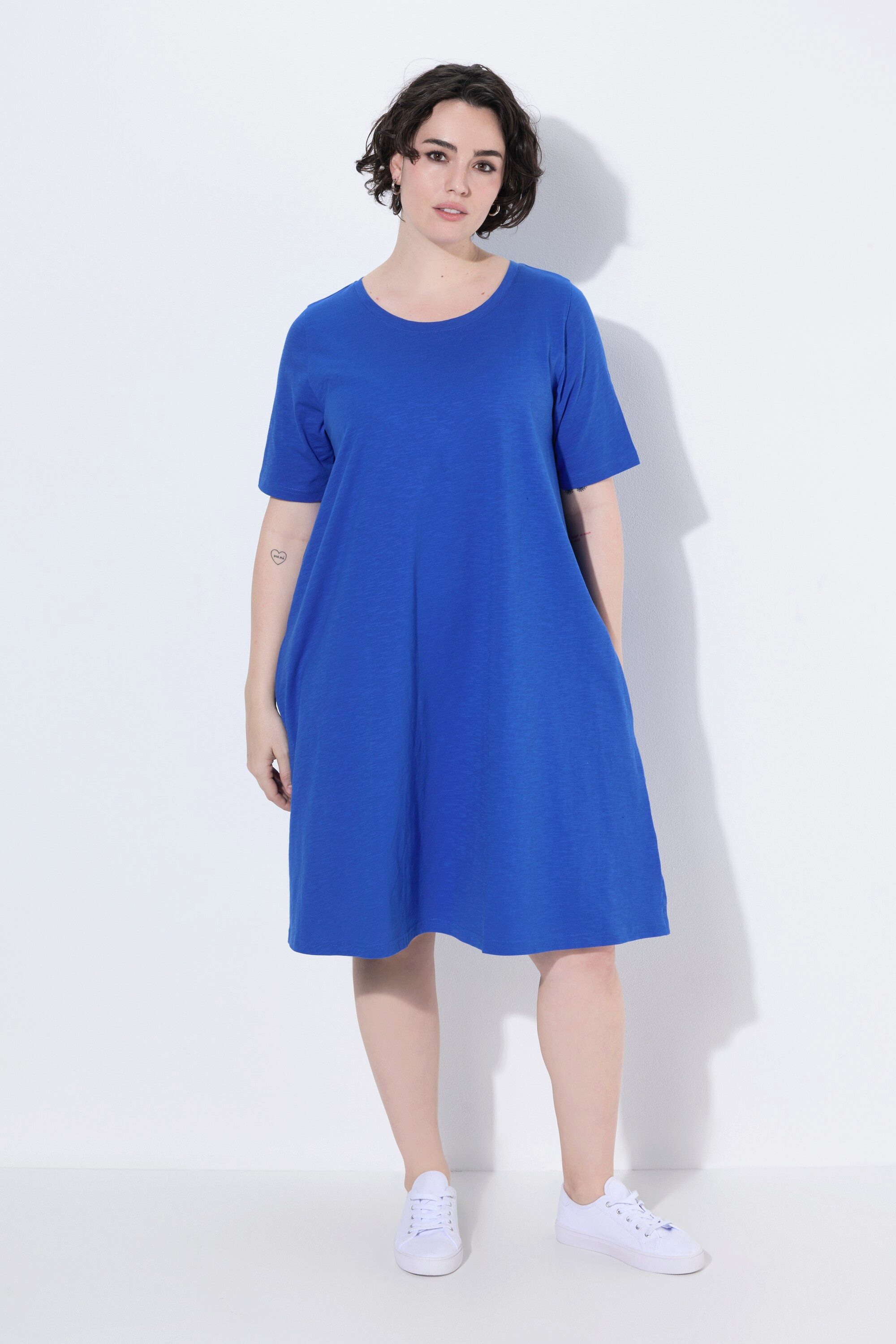 Ulla Popken Jerseykleid Jerseykleid A-Linie Rundhals Halbarm Taschen