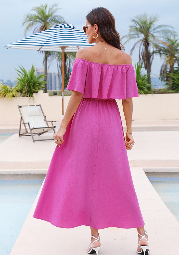 Cupshe Maxikleid Schulterfreier Volant mit Rüschen in Unifarbe – Bild 3 von 5
