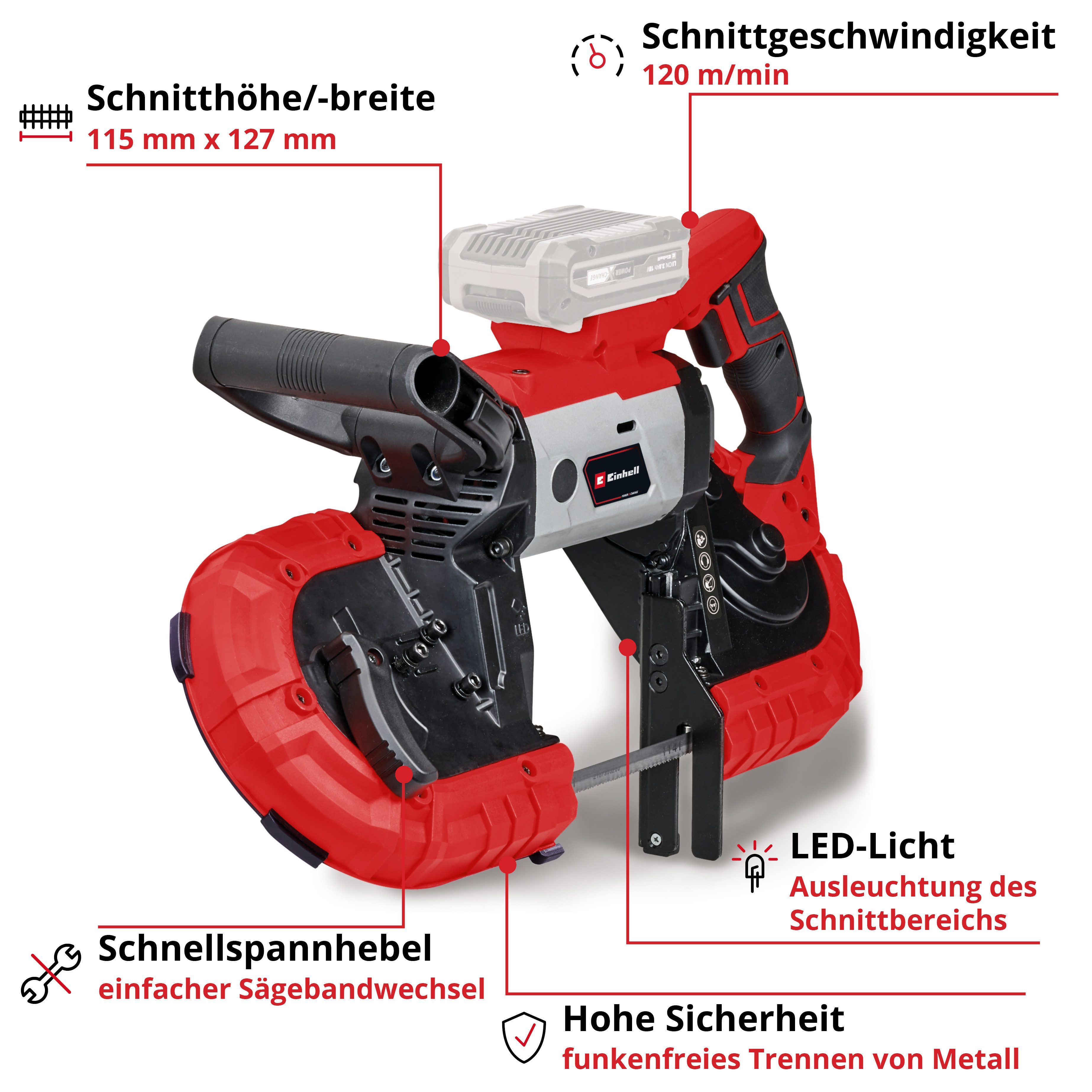 Einhell Akku-Bandsäge TE-MB 18/127 Li-Solo, ohne Akku und Ladegerät