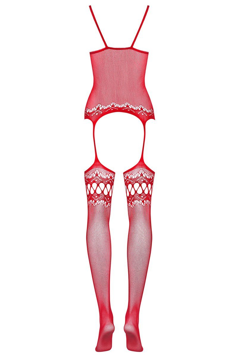 St) rot (1 offen Catsuit Bodystocking transparent DEN Straps 20 Obsessive Blumenmuster Bodystocking
