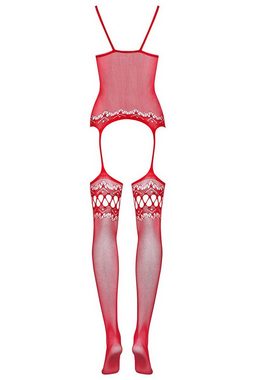 Obsessive Bodystocking Straps Catsuit rot offen Bodystocking transparent Blumenmuster 20 DEN (1 St)