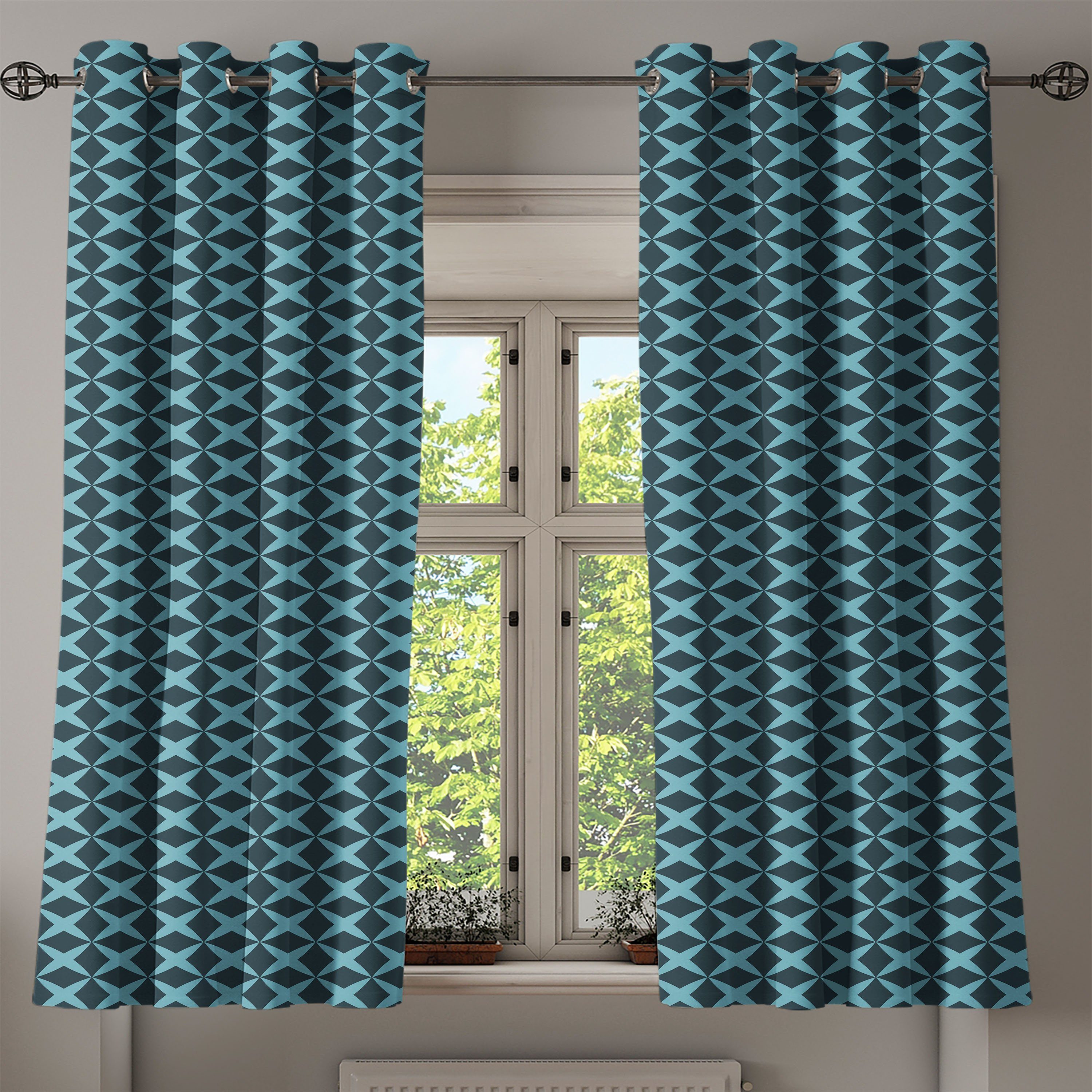 Abakuhaus, Dekorative Linien Gardine Schlafzimmer für gekreuzte Blau Thick Wohnzimmer, 2-Panel-Fenstervorhänge