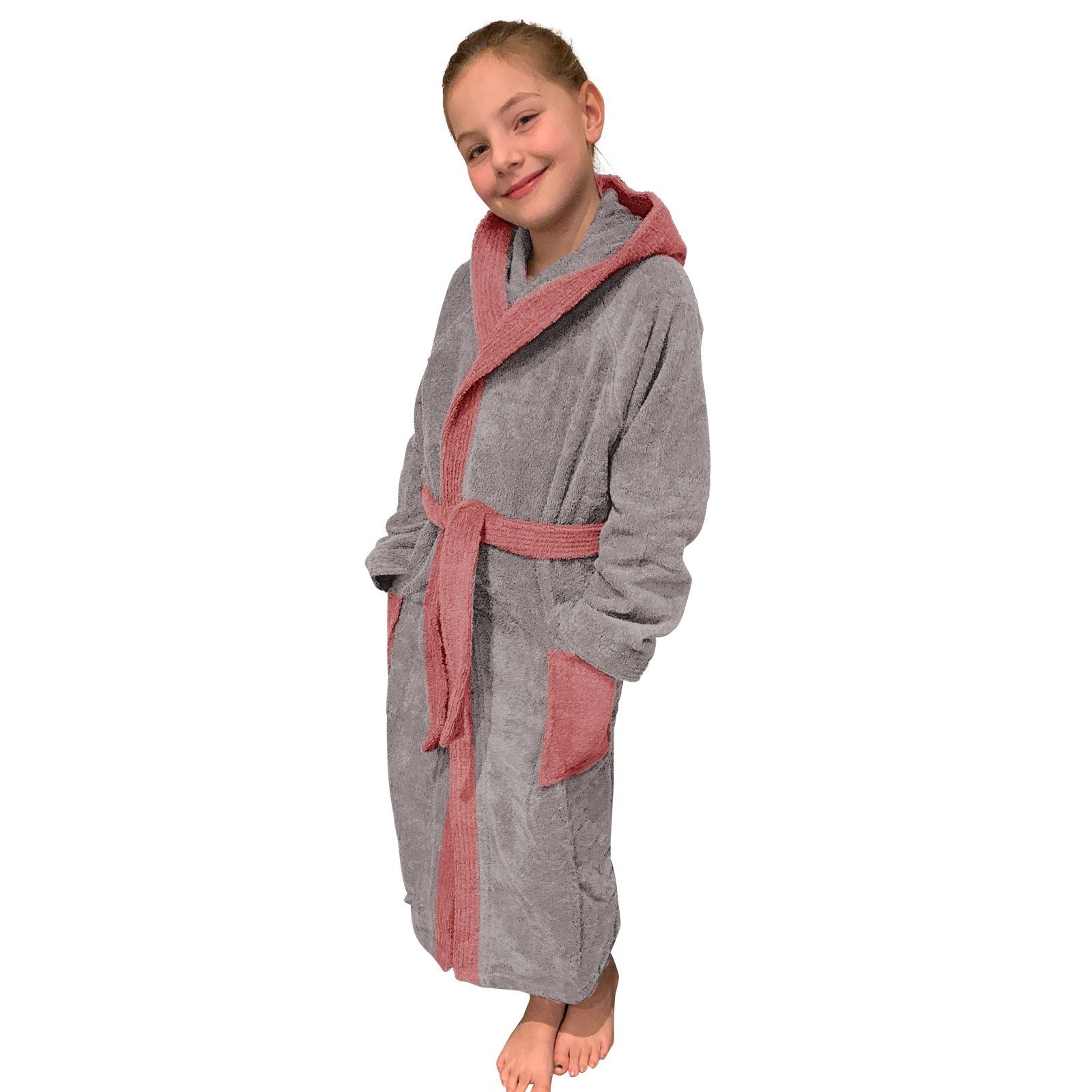 HOMELEVEL Bademantel Bademantel für Kinder aus Frottee Baumwolle - Morgenmantel Kinder, Baumwolle, Kinderbademantel Junge Mädchen kuschelig flauschig - Bathrobe Kids
