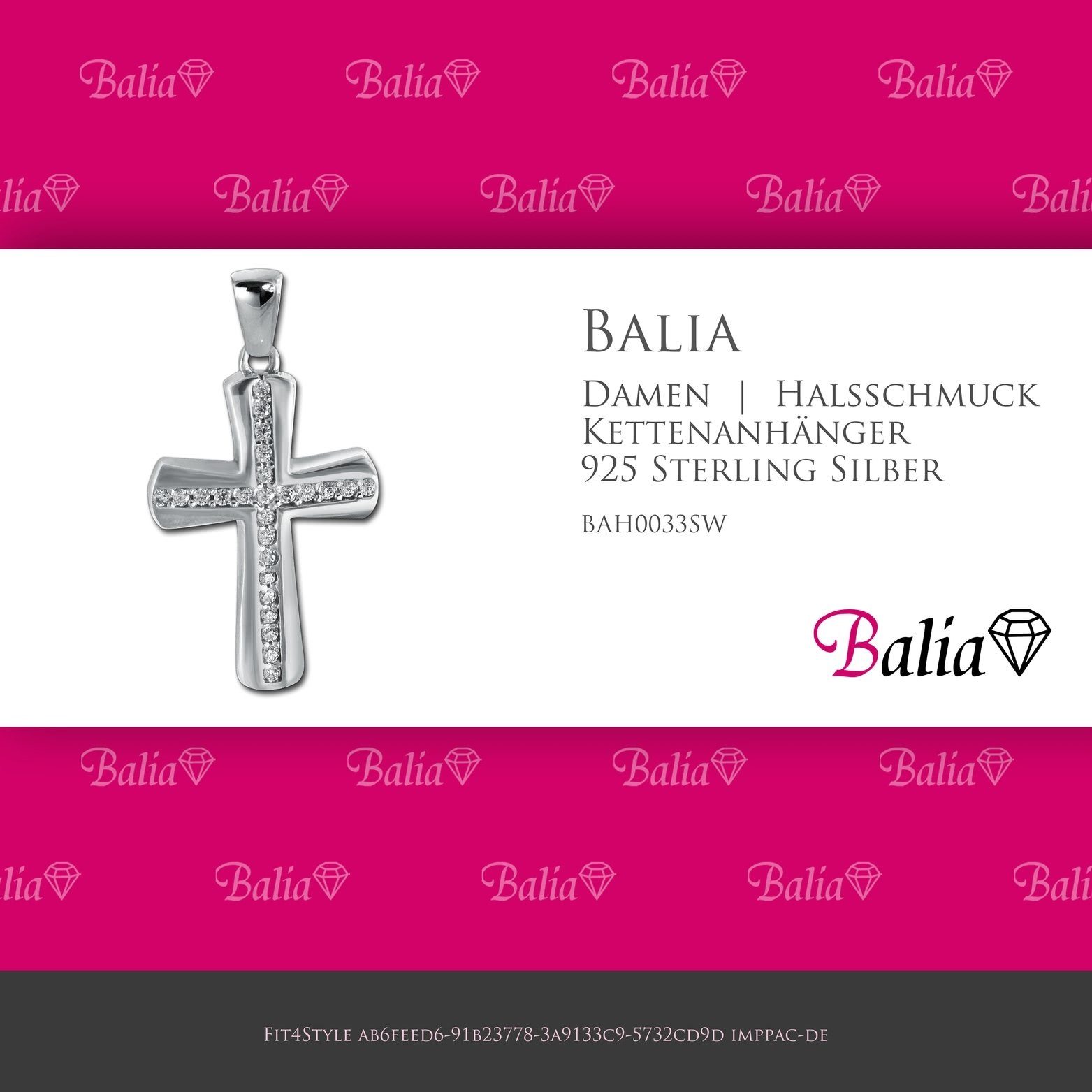 2,6cm, Kettenanhänger (Kreuz) Kettenanhänger Damen 925 Sterling Balia ca. 925, Balia für Kettenanhänger Silber