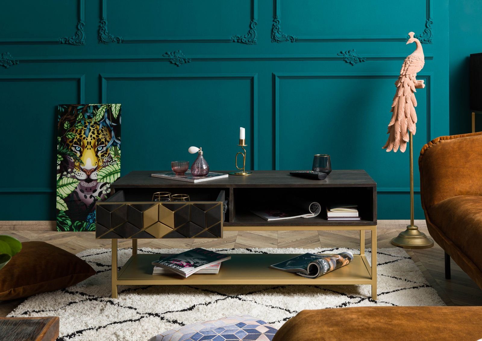 Massivmoebel24 Couchtisch DIAMOND (Massivholz, Massivholztisch), Couchtisch Mango 110x40x50 grau geölt DIAMOND #100