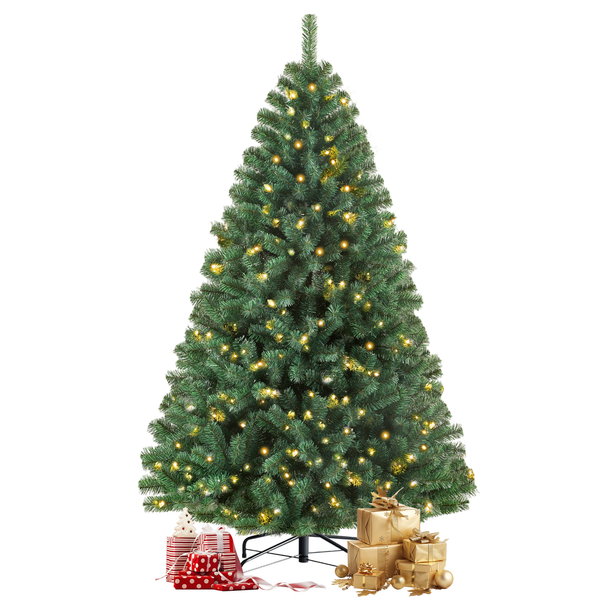 TAB Künstlicher Weihnachtsbaum mit realistische PVC-Zweige– in 180 / 210 / 235 cm erhältlich, mit 180Warm-Weißen LED Lichtern, 180 cm mit 1120 Spitzen und Metallständer