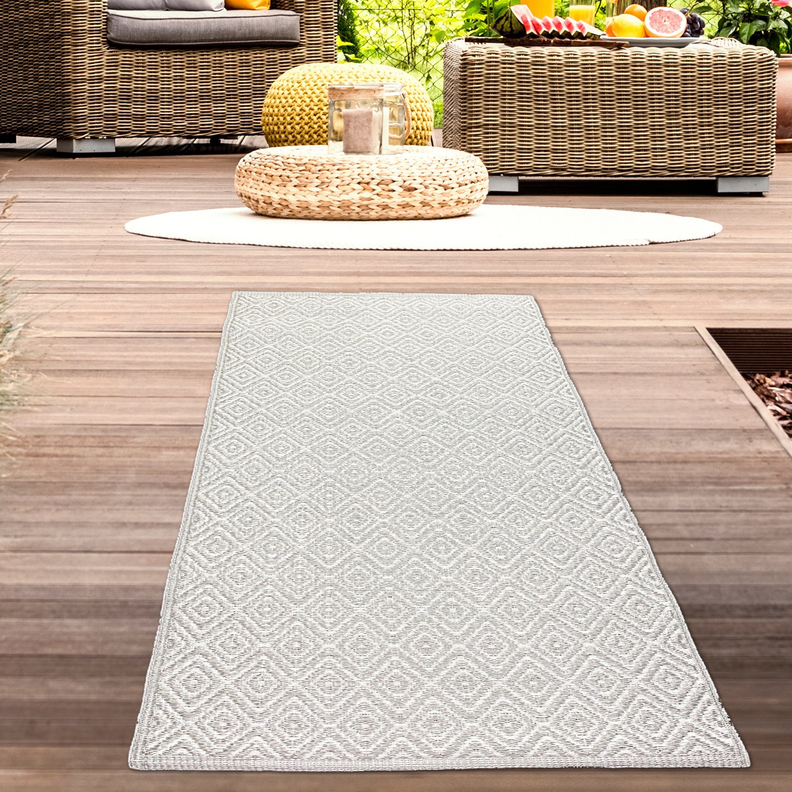 Outdoorteppich Stilvoller Outdoor-Teppich klassischem rechteckig Rautenmuster in mit Carpetia, grau