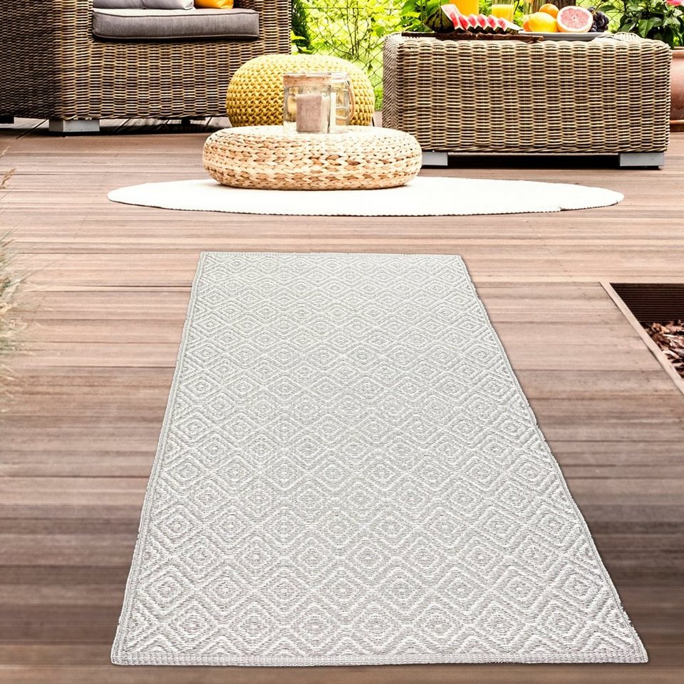 Outdoorteppich Stilvoller Outdoor-Teppich mit klassischem Rautenmuster in  grau, Carpetia, rechteckig