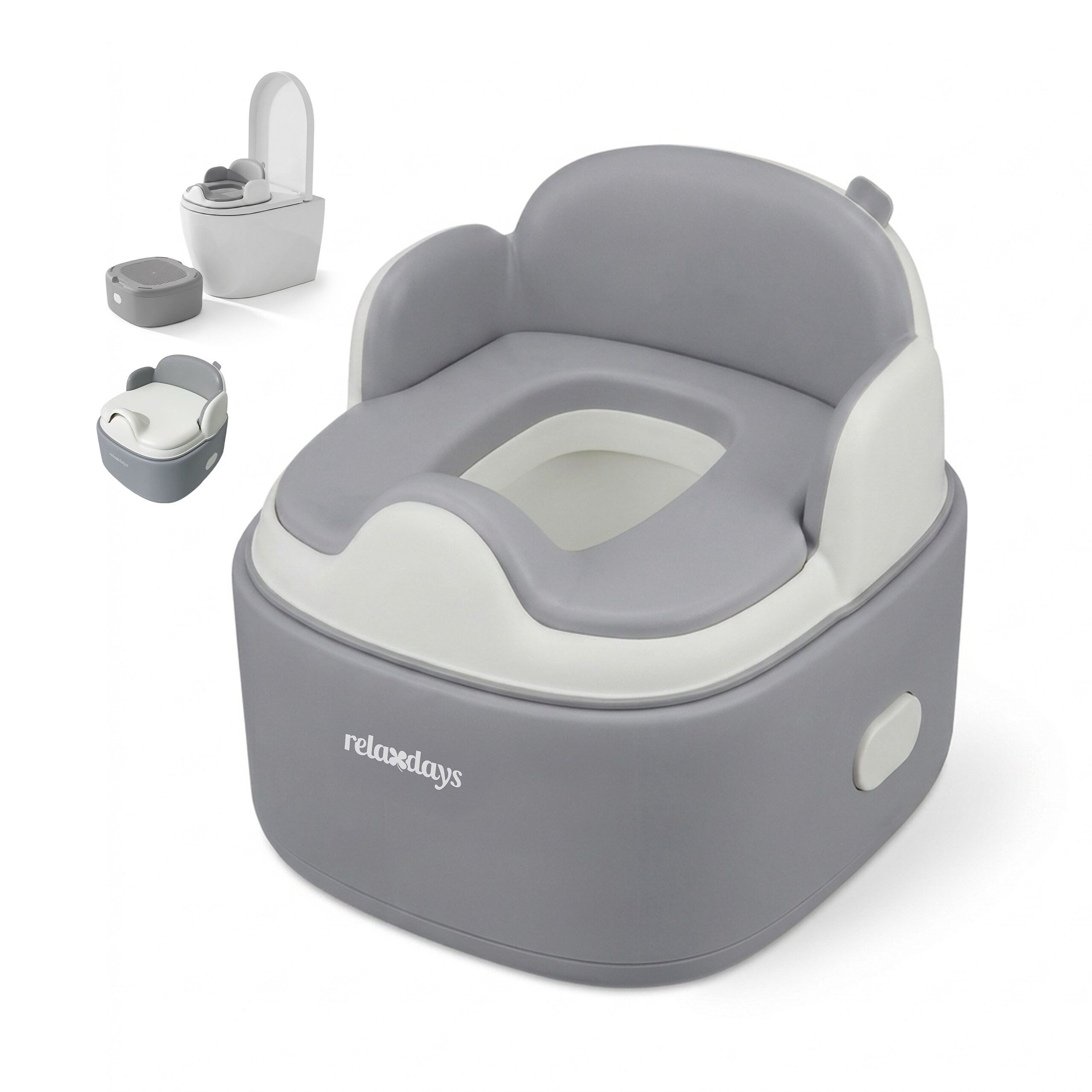 relaxdays Toilettentrainer Töpfchen 4-in-1 mit Deckel, (2-tlg), grau