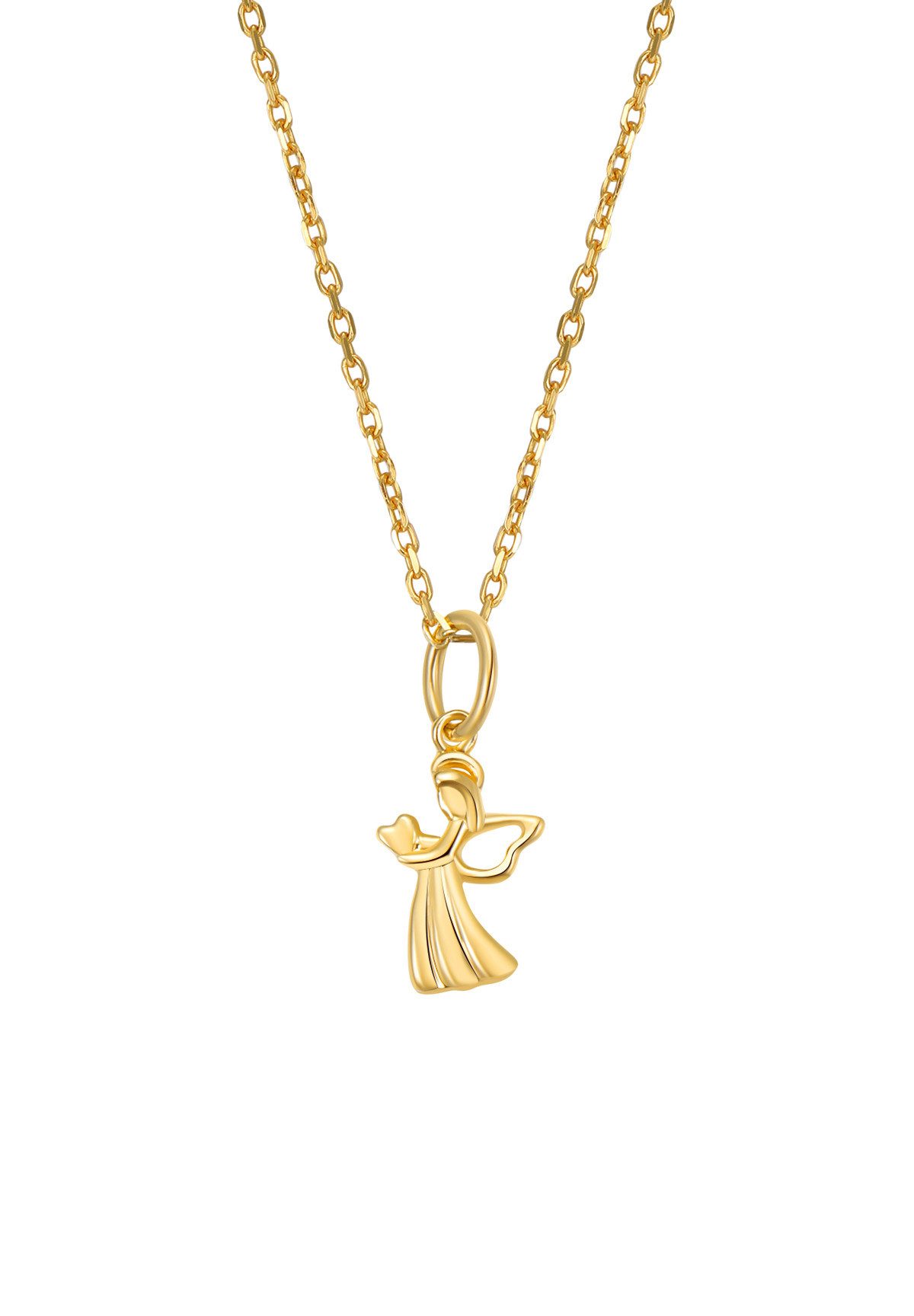 Dear Me Goldkette Schutzengel mit Herz, 585 Echtgold Schmuck, 14K Massivgold Damen Halskette mit Anhänger, für Schutz und Liebe