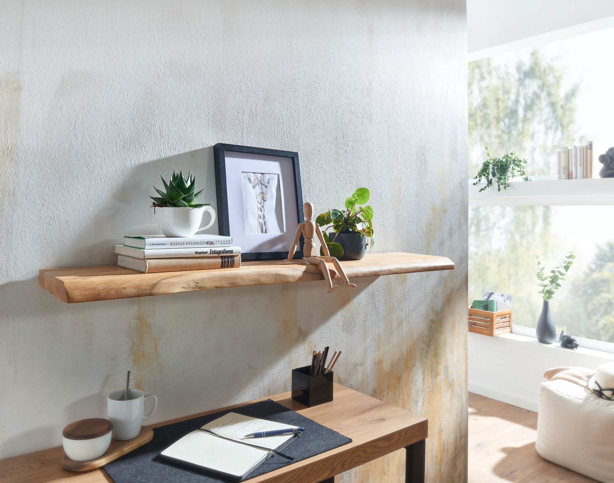 FINEBUY Wandregal FB31354 Baumkante Akazie Holz Schweberegal Regal Massiv H günstig online kaufen