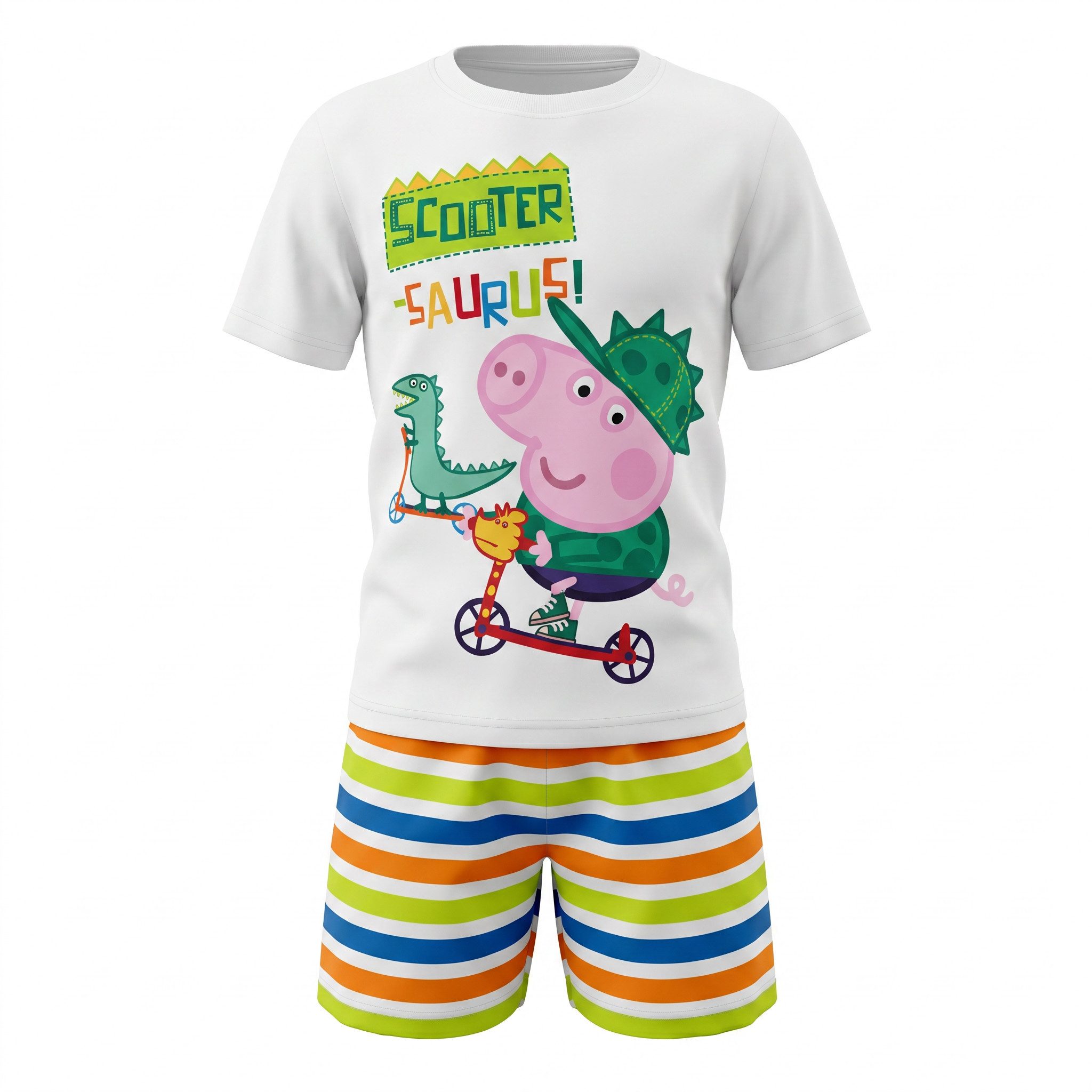 Peppa Pig Schlafanzug Peppa Wutz Pig George Dino Kinder Jungen Pyjama Gr. 92 bis 116, 100% Baumwolle