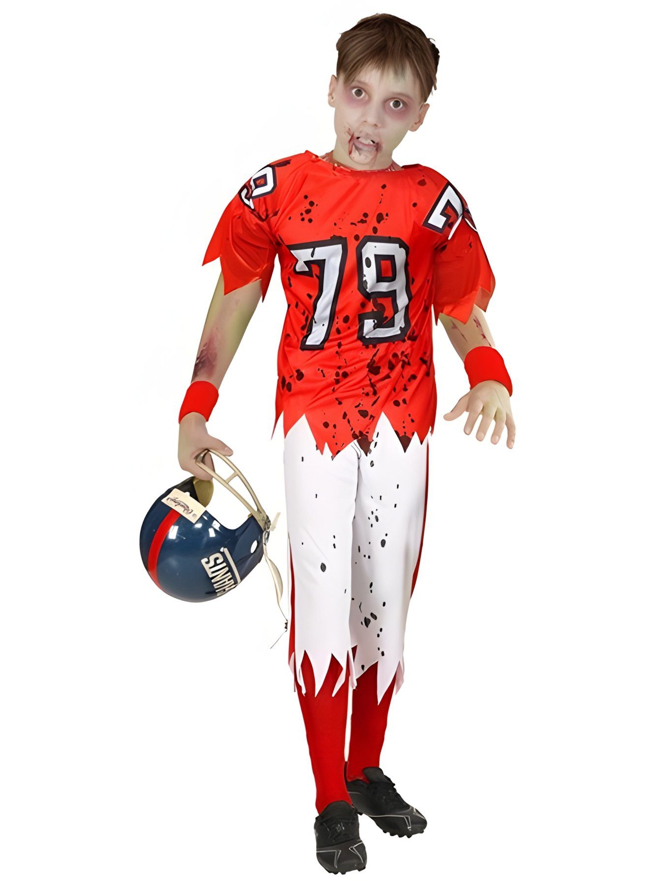 Metamorph Zombie-Kostüm Zombie Football Spieler Mike Kostüm für Kinder, Zerfetzte Football-Rüstung für den schaurigen Touchdown an Halloween
