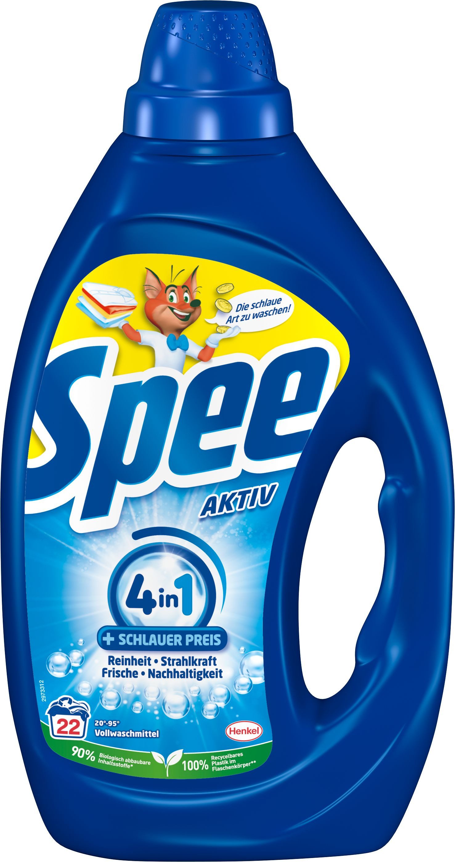 Spee 4 in 1 Aktiv Gel 22 WL Vollwaschmittel (1-St. Flüssigwaschmittel für Reinheit, Frische & Nachhaltigkeit, 20° - 95° C)