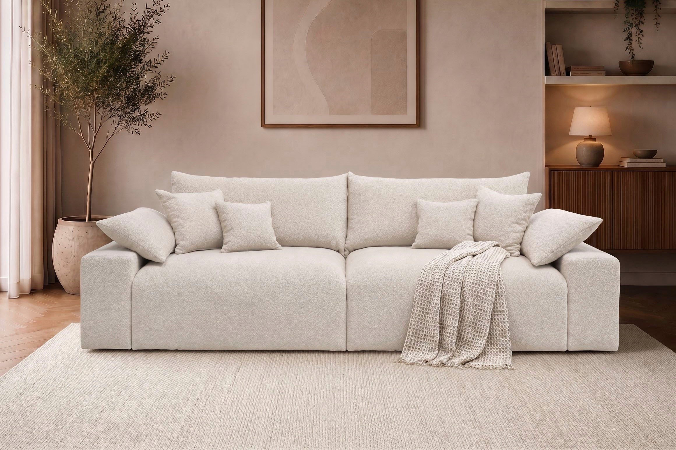 OTTO home Big-Sofa Amici, B: 302 cm, Lounge-Sofa in Boucle und Cord, Mega-Sofa mit Lounge-Komfort, Federkern & 6 Zierkissen