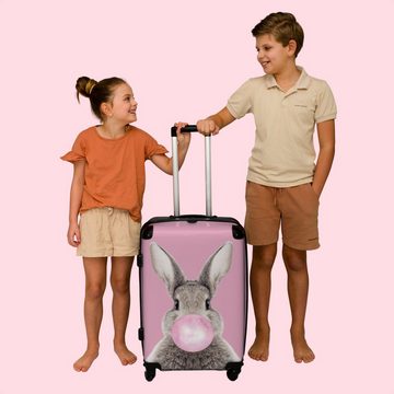 NoBoringSuitcases.com© Koffer Kaninchen - Kinder - Kaugummi - Rosa 67x43x25cm, 4 Rollen, Mittelgroßer Koffer für Kinder, Trolley