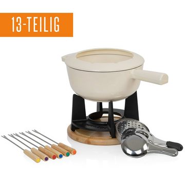 Mahlzeit Fondue 13-teiliges Gusseisen Fondue Set für 6 Personen, 2 L, emailliert, 6 Fonduegabeln