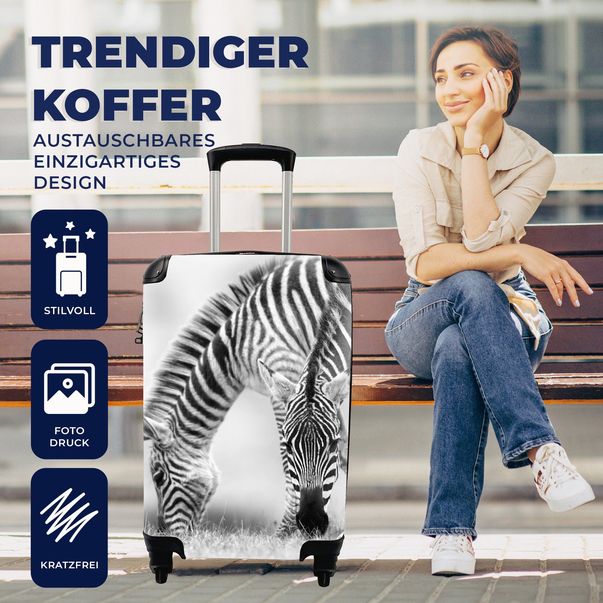 4 Zebras, für mit Weidende Handgepäckkoffer Reisetasche Rollen, Ferien, Trolley, Reisekoffer MuchoWow Handgepäck rollen,