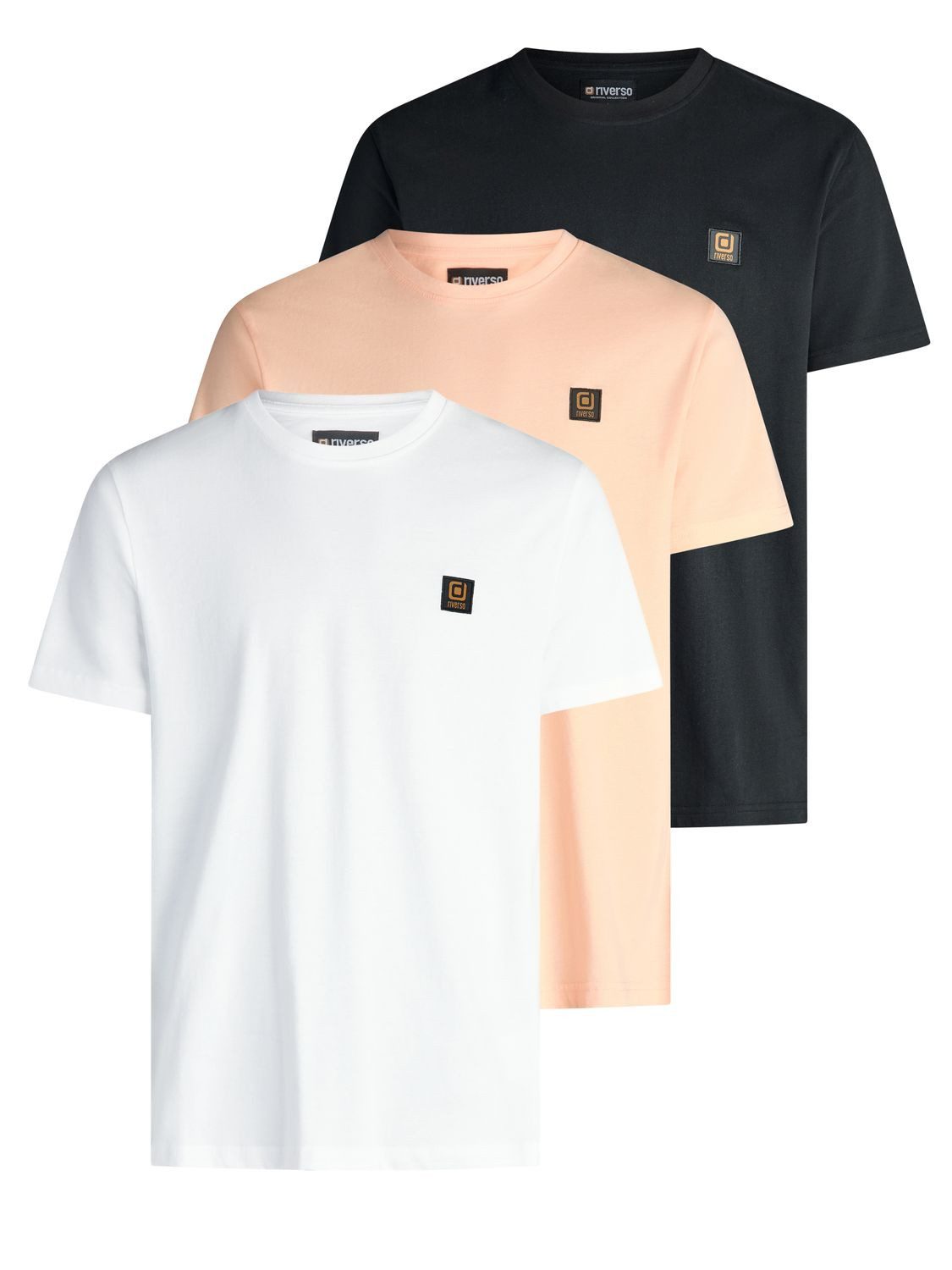 riverso T-Shirt Herren Basic Shirt RIVGino 3er Set Regular Fit (Vorteilspack, 3-tlg) Kurzarm Tee Shirt mit Rundhalsausschnitt aus 100% Baumwolle