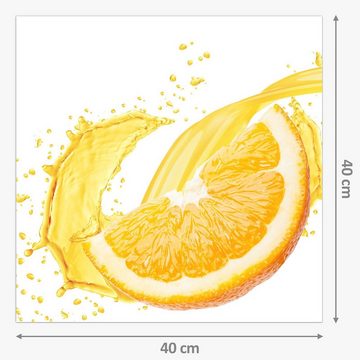 Primedeco Küchenrückwand Küchenrückwand Spritzschutz Glas mit Motiv Orangensaft spritzt
