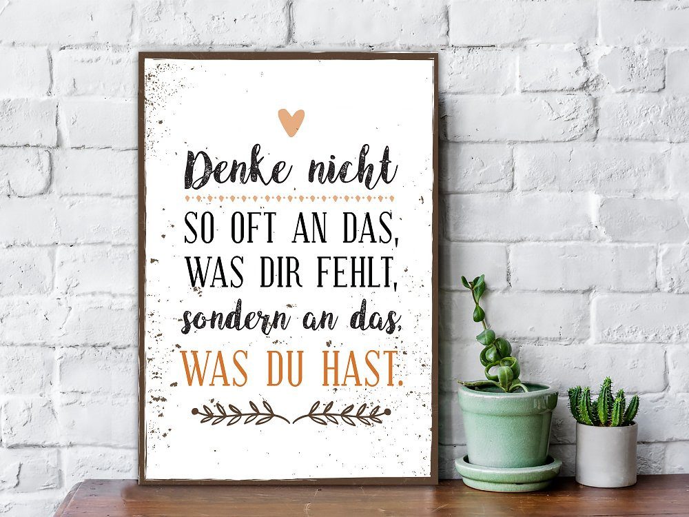 GRAVURZEILE Holzbild mit Spruch - Denke nicht so oft an das was Dir fehlt - Holzschild -, Geschenk