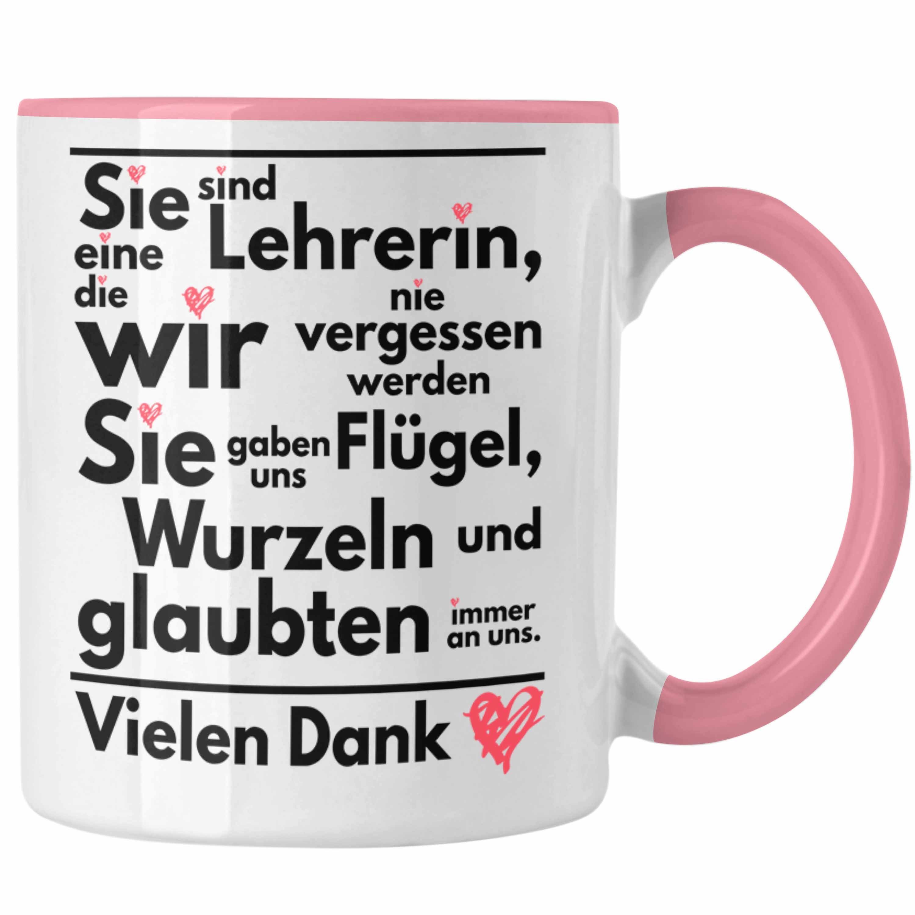 Trendation Tasse Trendation - Abschiedsgeschenk Lehrerin Tasse Geschenk zum Abschied Klassenlehrerin Beste Lehrerin Geschenkidee Danke Rosa