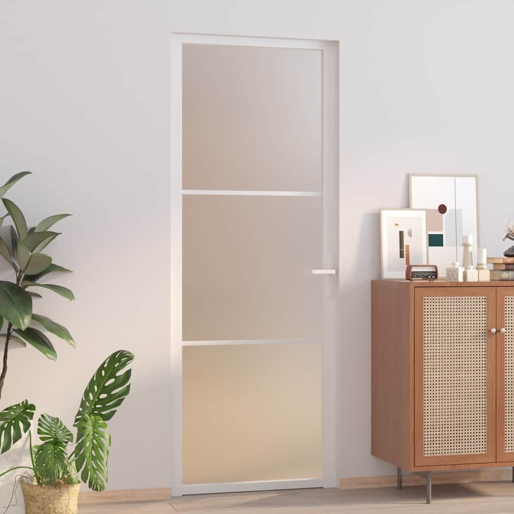 vidaXL Haustür Innentür 76x201,5 cm Weiß Mattglas und Aluminium (1-St)