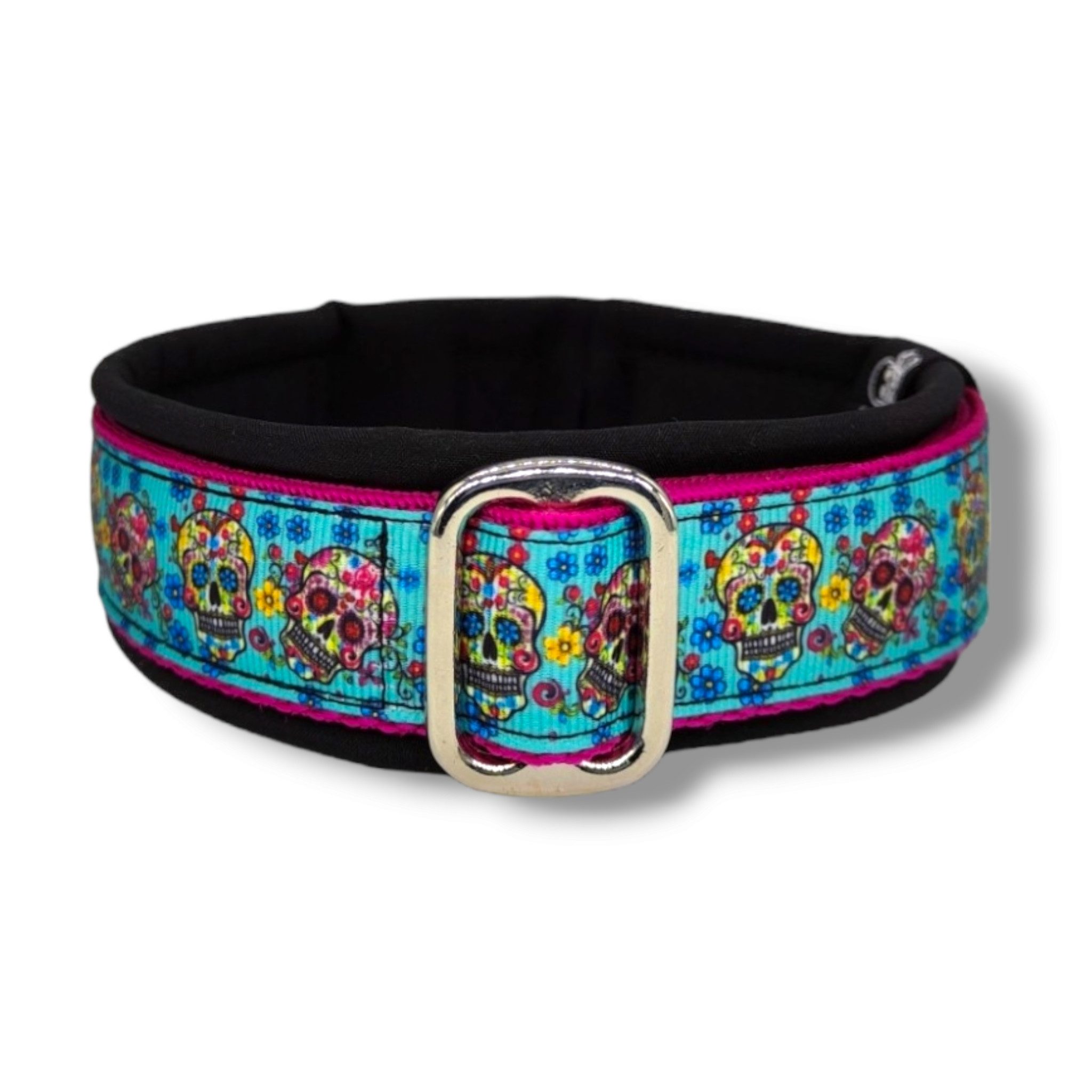 D by E Couture Hunde-Halsband "Sugar Skulls II", gepolstert, verstellbar, 30mm breit, Handmade