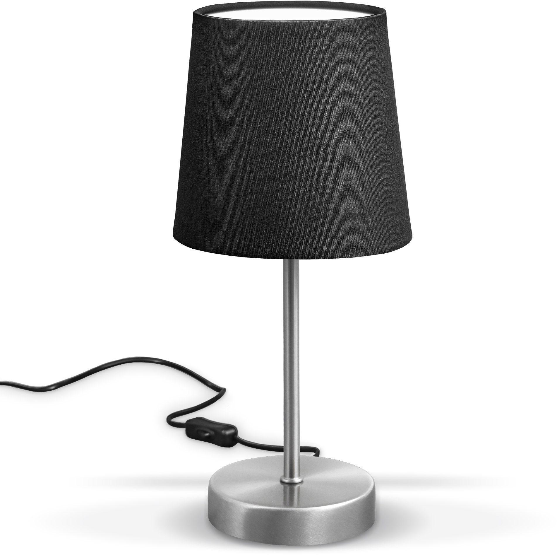 Schalter E14 Stoff Tischleuchte, IP20 ohne B.K.Licht LED matt-nickel taupe Nachttischlampe Leuchtmittel, schwarz mit