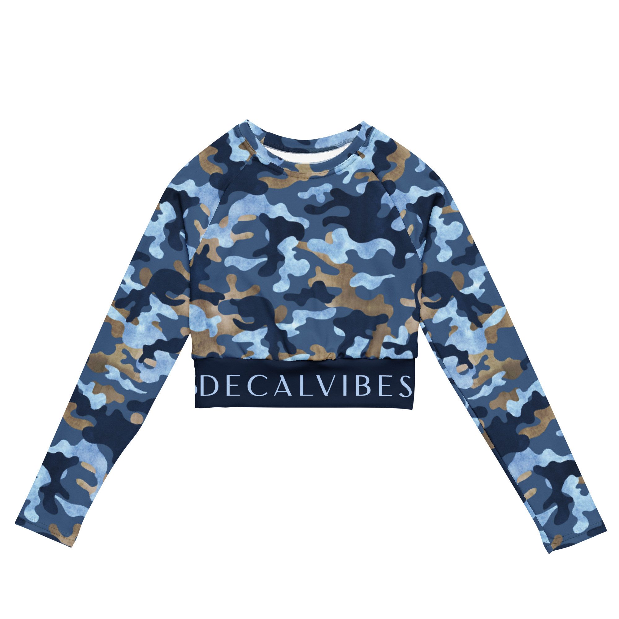 DECALVIBES Crop-Top Crop Top mit langen Ärmeln Ultimate Blue Camouflage UPF 50+, lange Raglanärmel, Crop-Schnitt, recyceltes Material